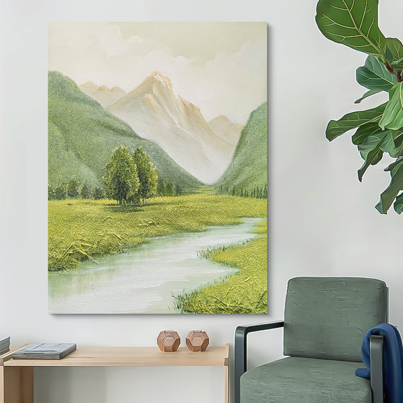 River Mountain European Scenic Meadow Oil Painting 119RM