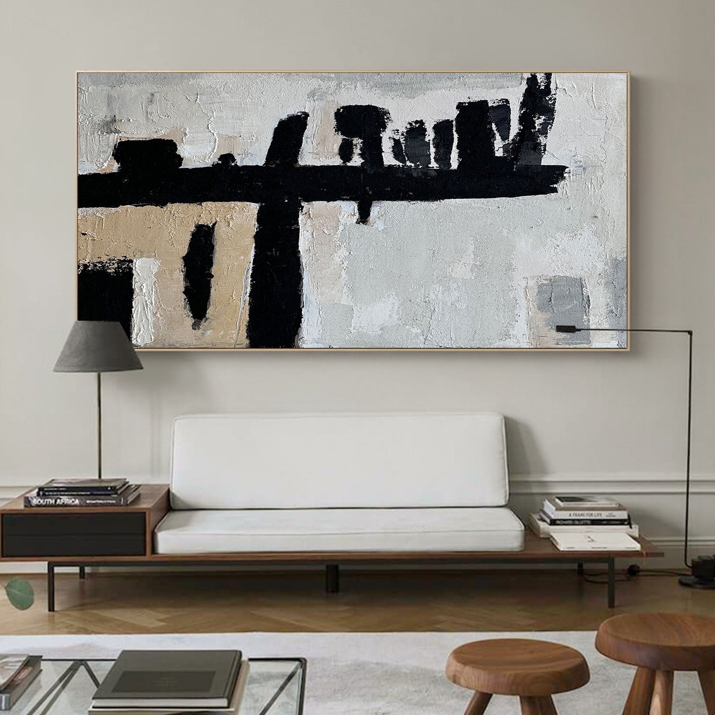 Contemporary Black and White Abstract Oil Painting for Modern Home Decor