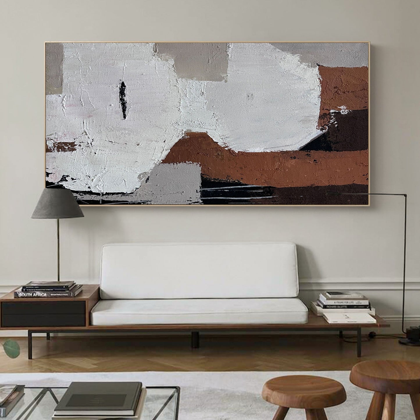 Contemporary Abstract Oil Painting with Neutral Tones and Bold Brushstrokes