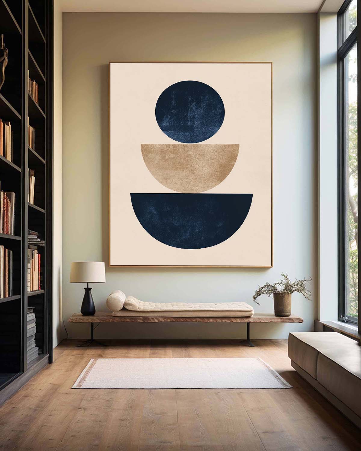 Contemporary Geometric Abstract Oil Painting with Bold Circular and Oval Shapes