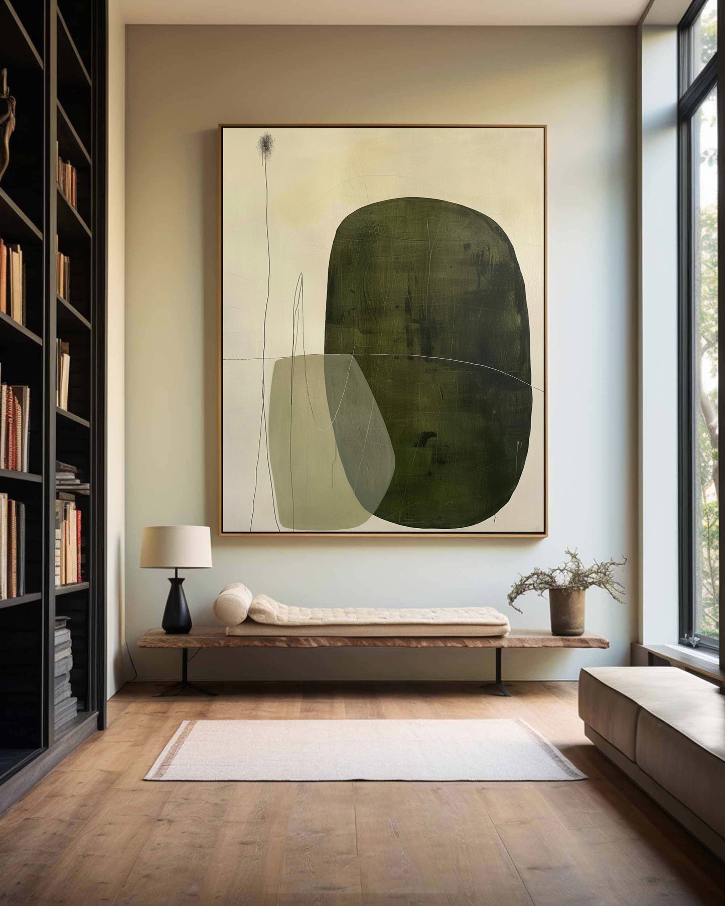 Contemporary Green Abstract Oil Painting for Modern Home Decor