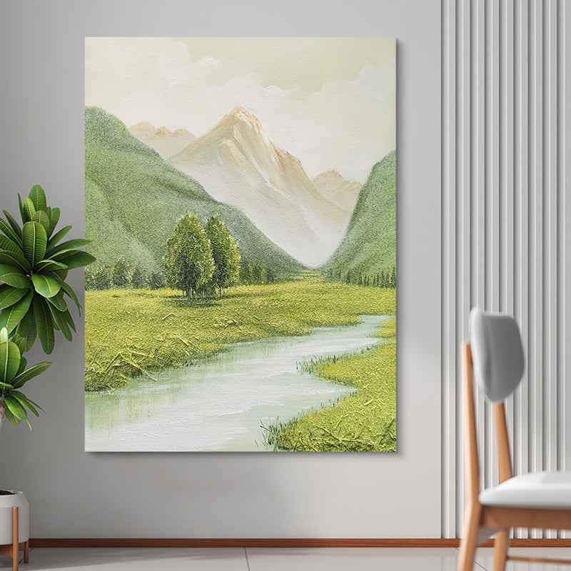 River Mountain European Scenic Meadow Oil Painting 119RM