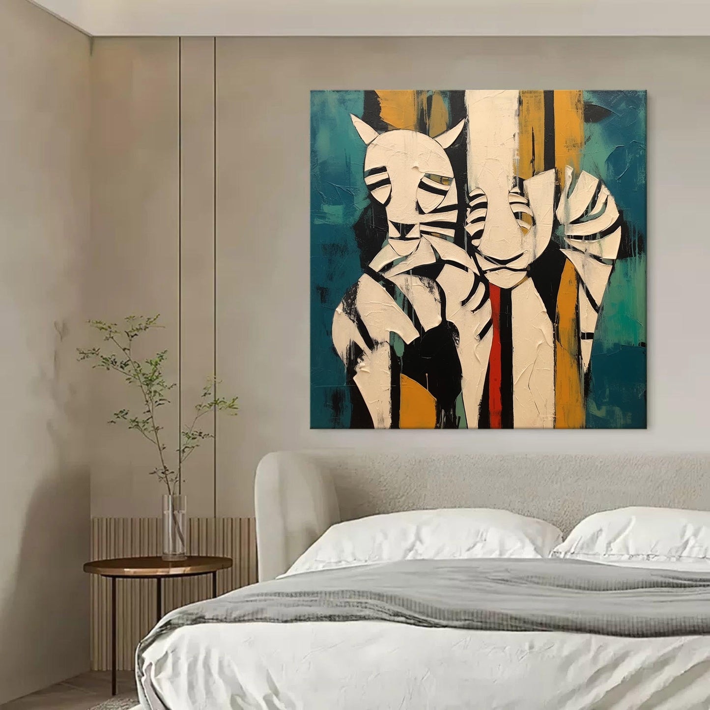 Colorful Abstract Oil Painting of Playful Whimsical Animals on Canvas