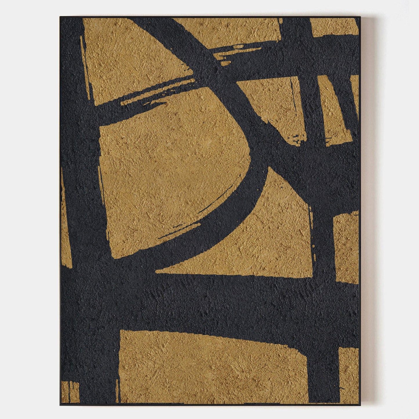 Gold and Black Abstract Minimalist Oil Painting for Modern Home Decor