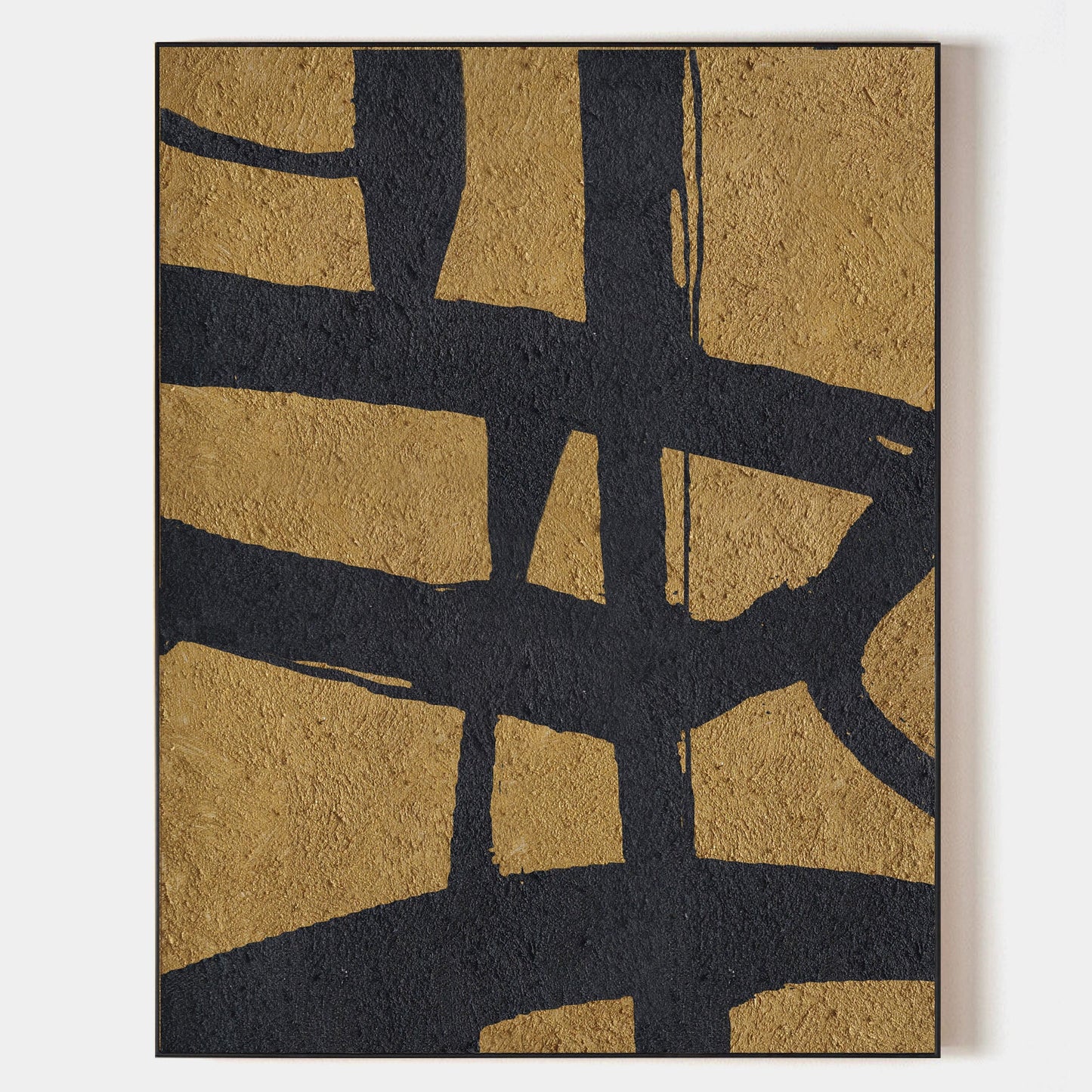 Black Gold Abstract Minimalist Wall Art – Modern Aesthetic Home Decor Painting