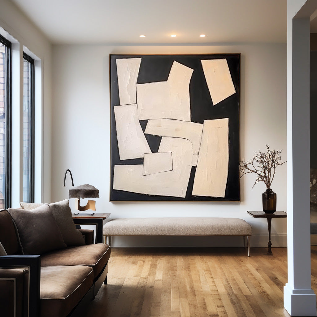 Contemporary Black and White Abstract Oil Painting for Modern Home Decor