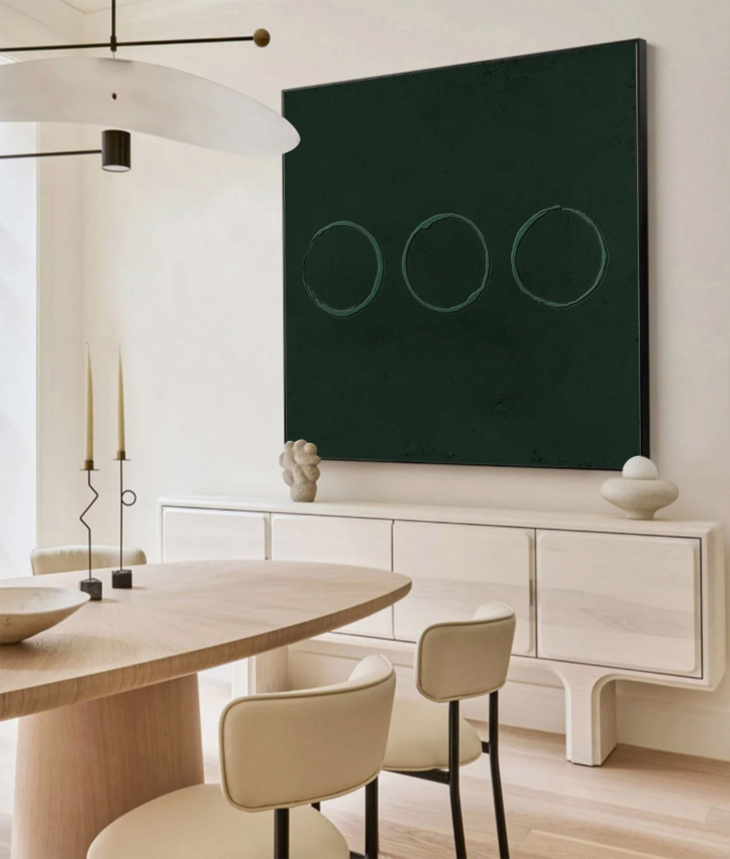 Minimalist Green Abstract Oil Painting for Modern Home Decor