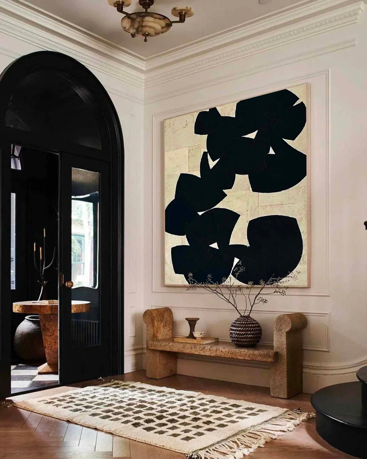 Modern Minimalist Black Abstract Oil Painting for Contemporary Home Decor