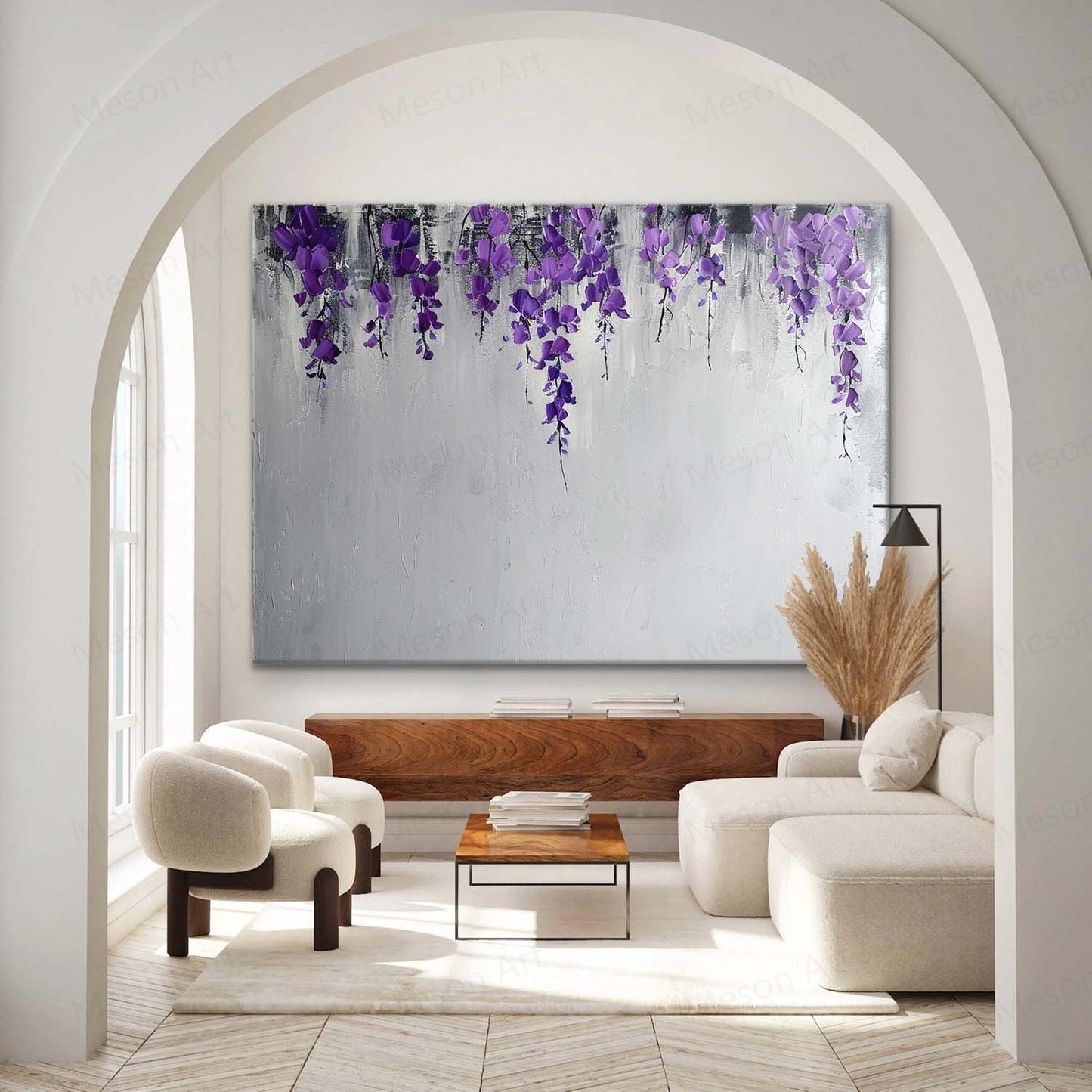 Delicate Purple Floral Abstract Oil Painting for Modern Home Decor