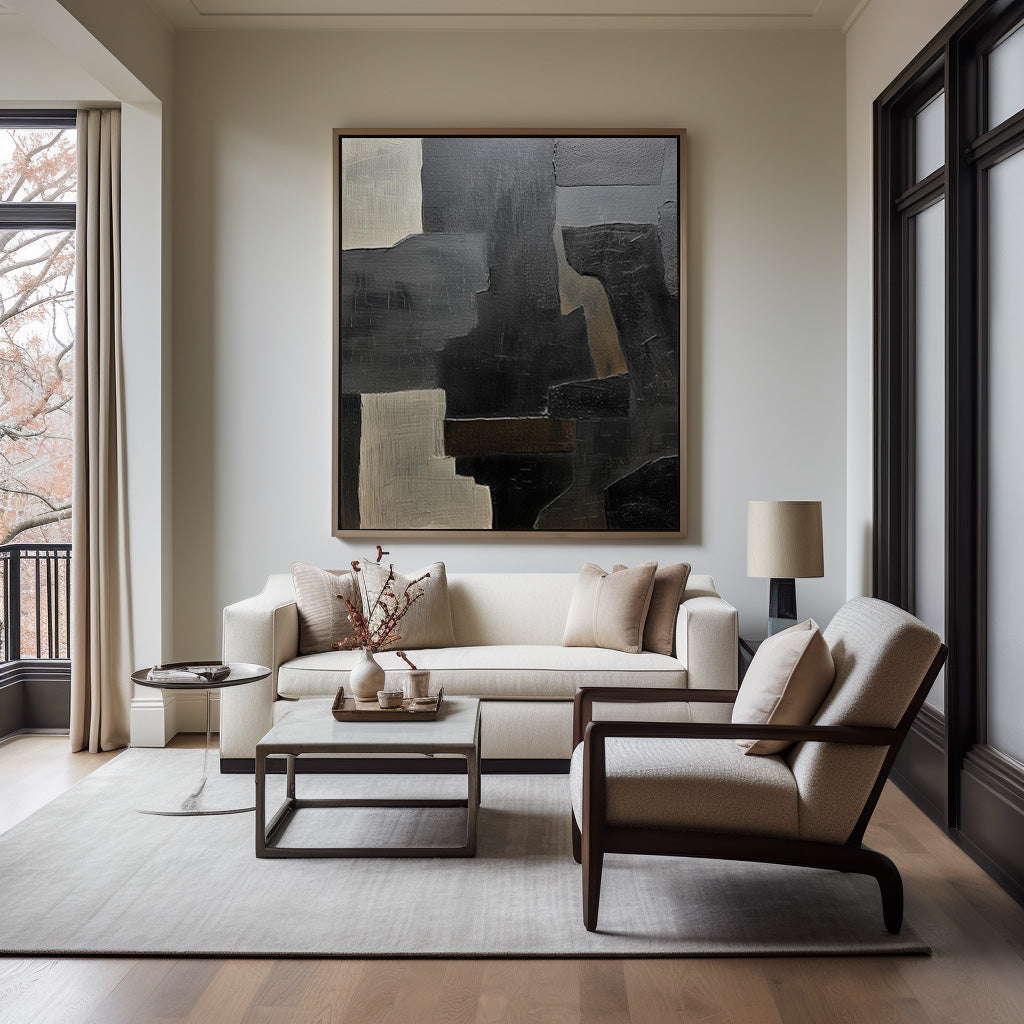 Contemporary Black Abstract Oil Painting for Modern Art Lovers