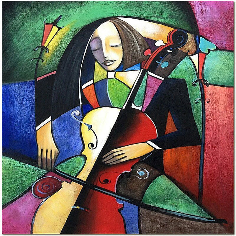 Colorful Musician Playing Violin and Cello in Abstract Oil Painting