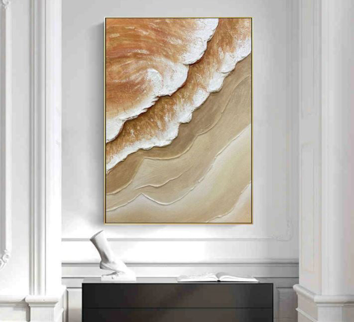 Coastal Serenity: Abstract Oil Painting of Gentle Waves and Soft Earth Tones