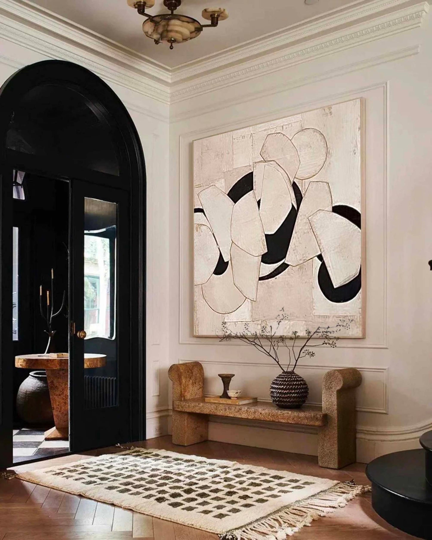 Modern Minimalist Oil Painting with Abstract Shapes and Neutral Tones