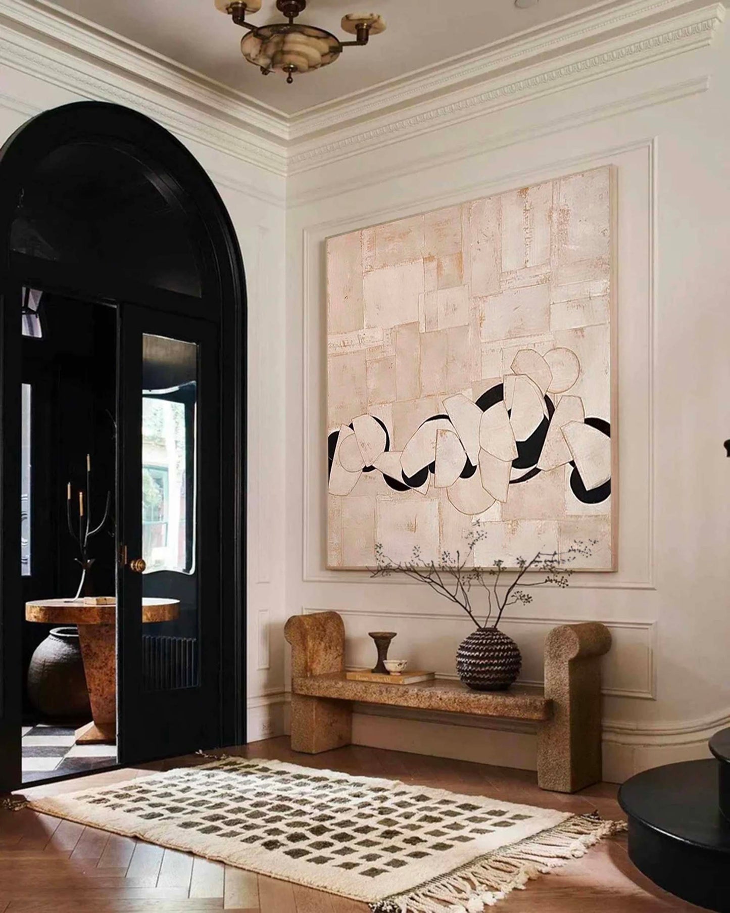 Chic Minimalist Abstract Oil Painting with Soft Geometric Shapes and Neutral Tones