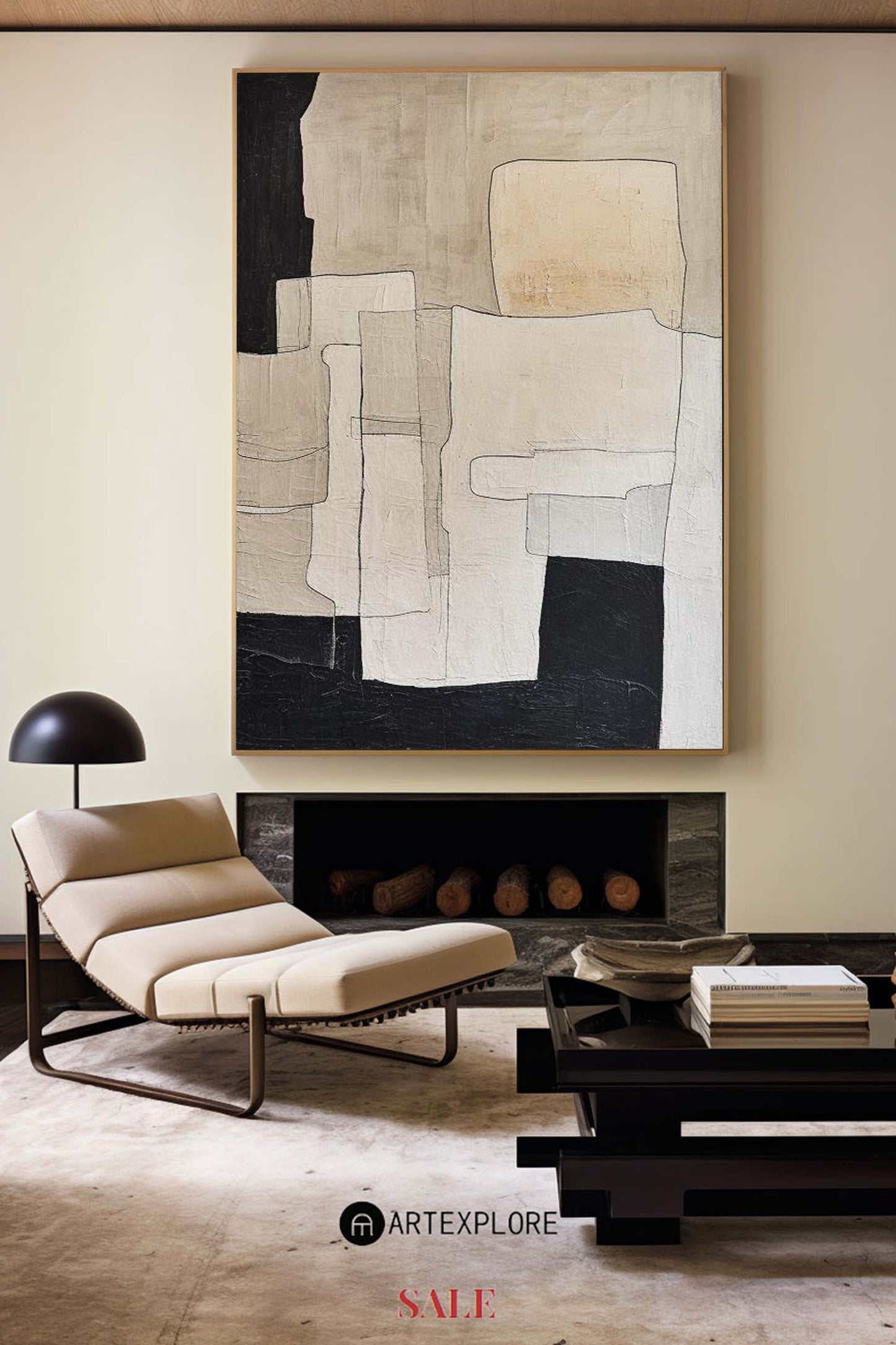 Contemporary Neutral Abstract Oil Painting for Modern Home Decor