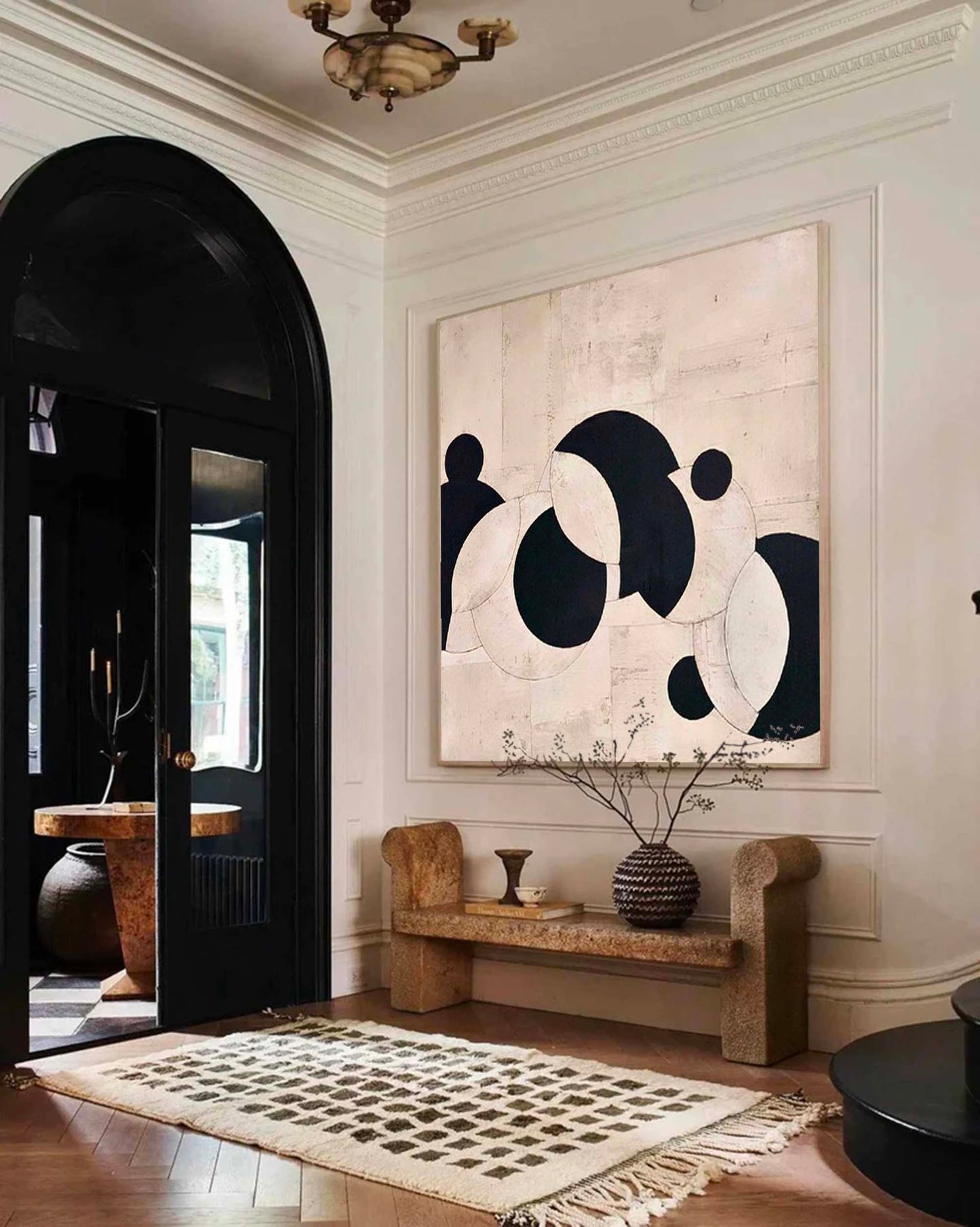 Modern Minimalist Black and White Abstract Oil Painting for Contemporary Decor