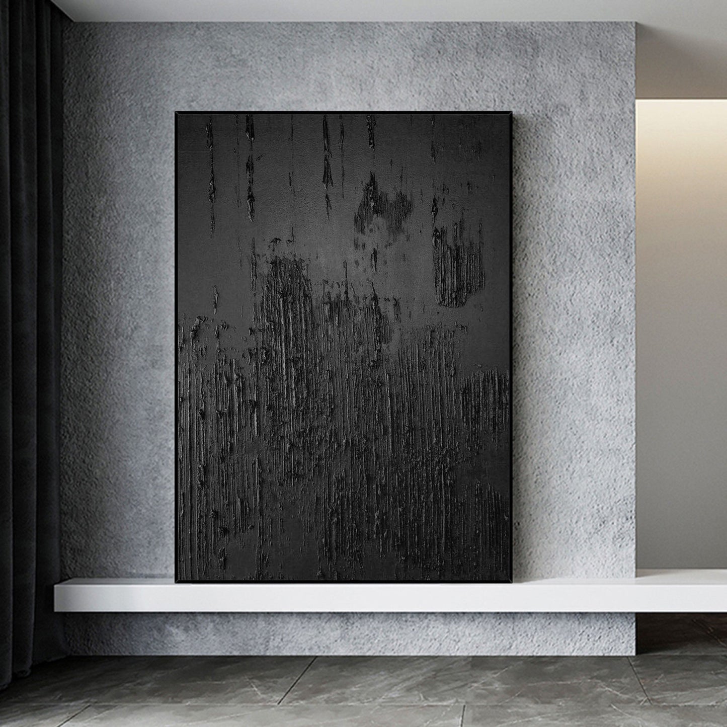 Elegant Black Abstract Oil Painting for Modern Minimalist Decor