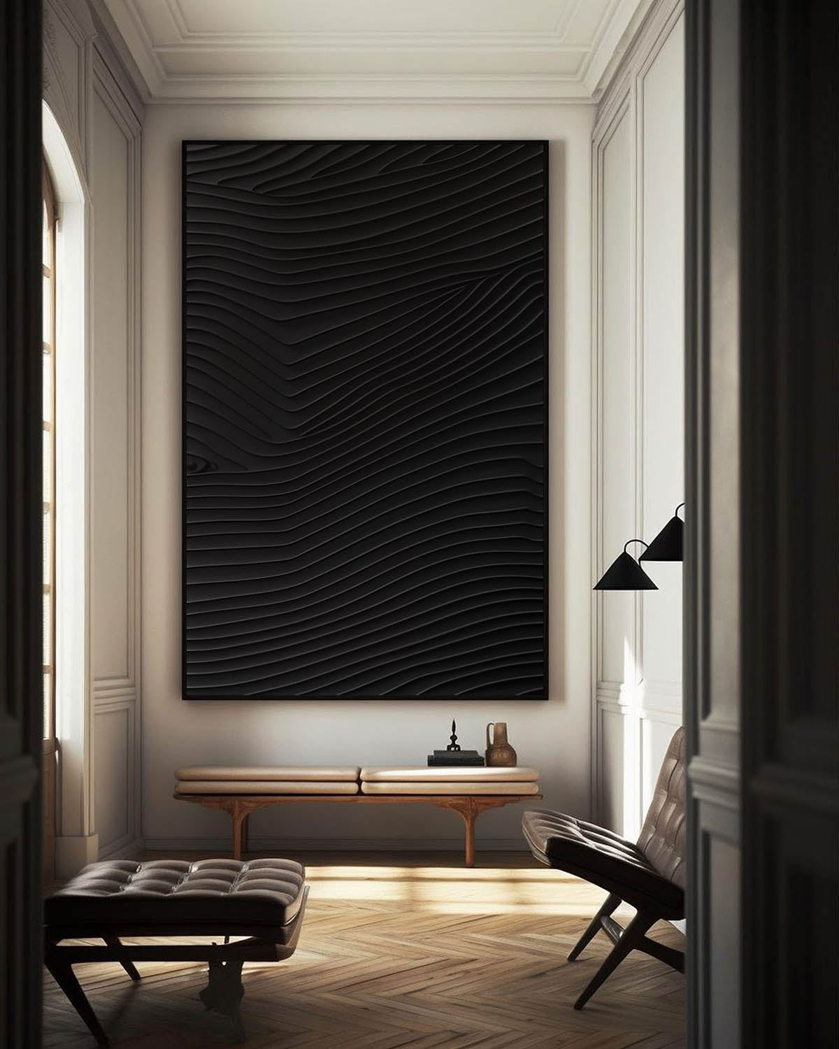 Elegant Black Minimalist Abstract Oil Painting for Modern Home Decor