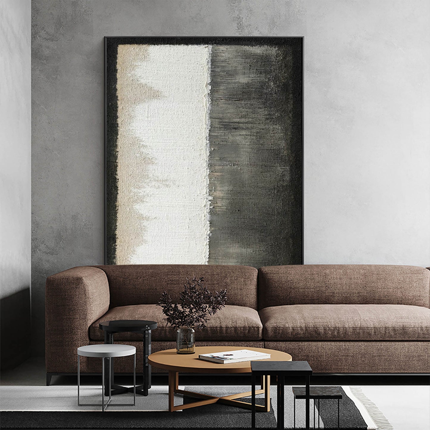 Contemporary Minimalist Oil Painting in Black and White for Modern Interiors