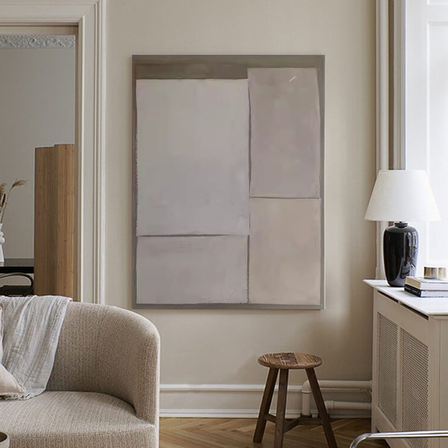 Elegant Minimalist Geometric Oil Painting for Modern Home Décor