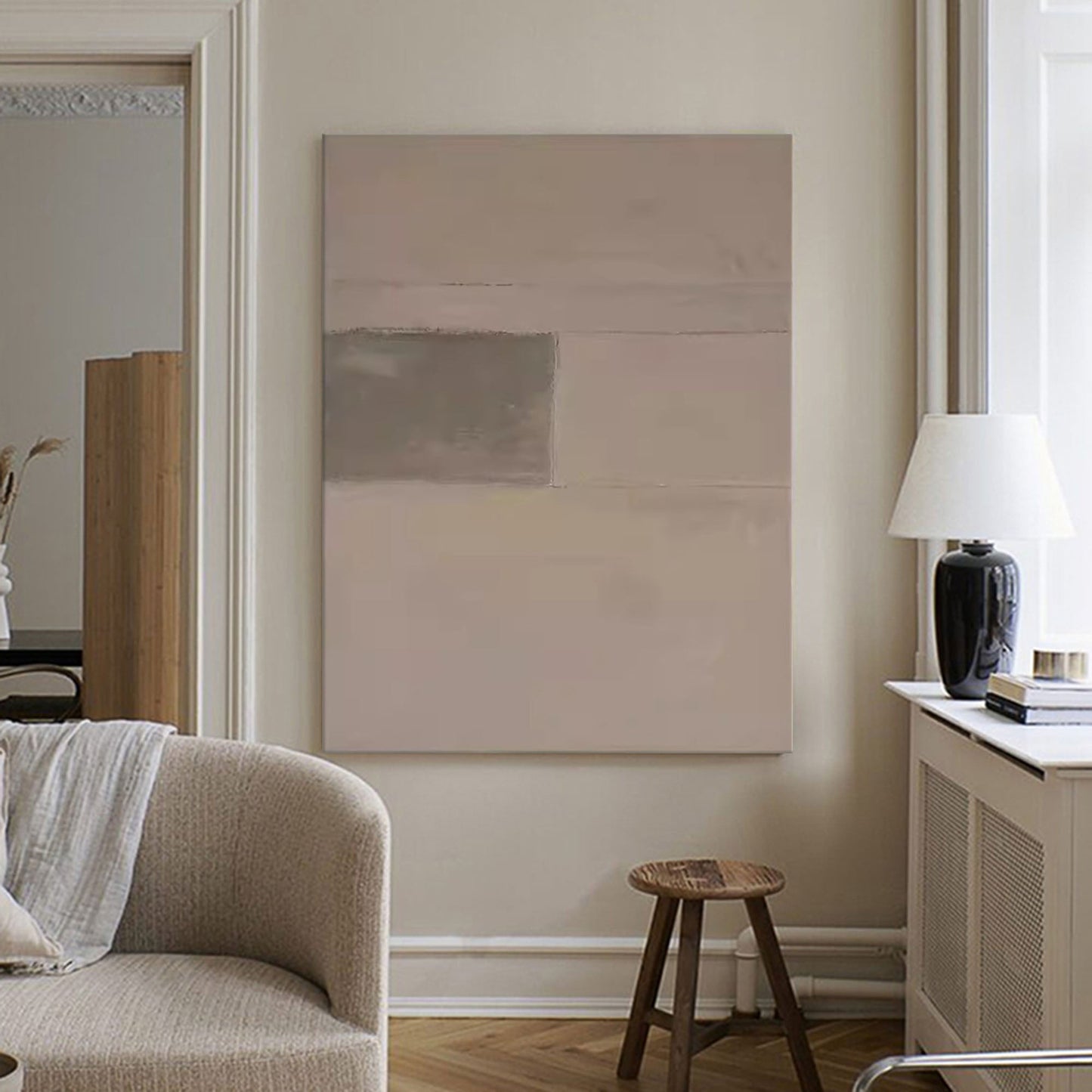 Sleek Minimalist Geometric Oil Painting for Modern Home Decor