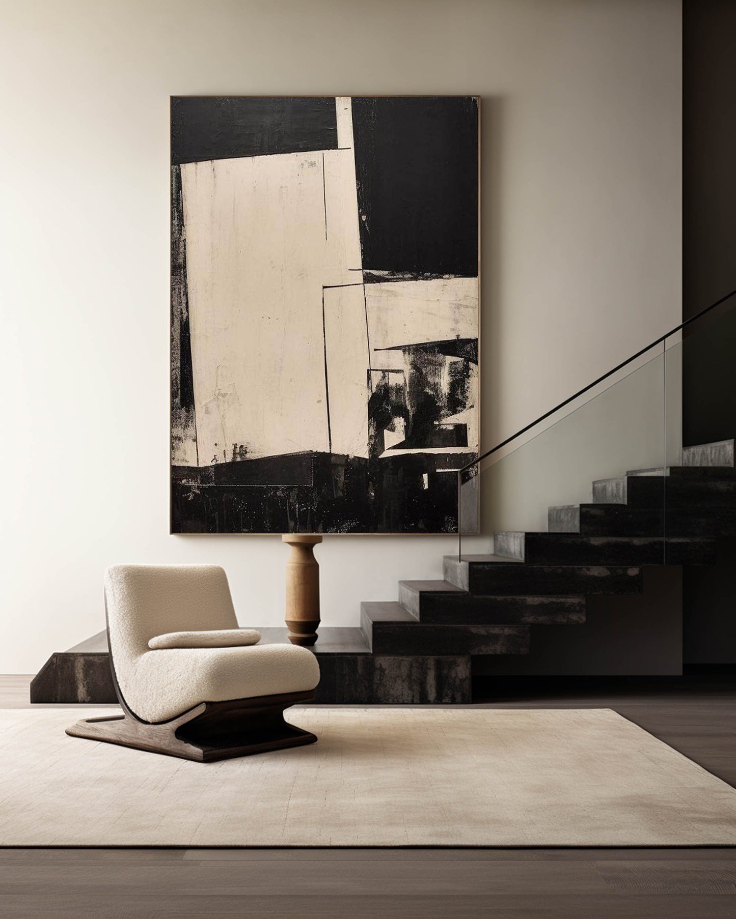 Contemporary Black and White Abstract Oil Painting for Modern Home Decor