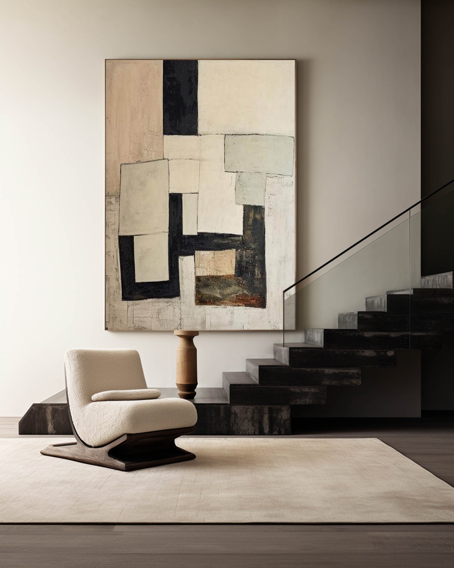 Contemporary Minimalist Oil Painting with Geometric Abstract Shapes for Modern Decor