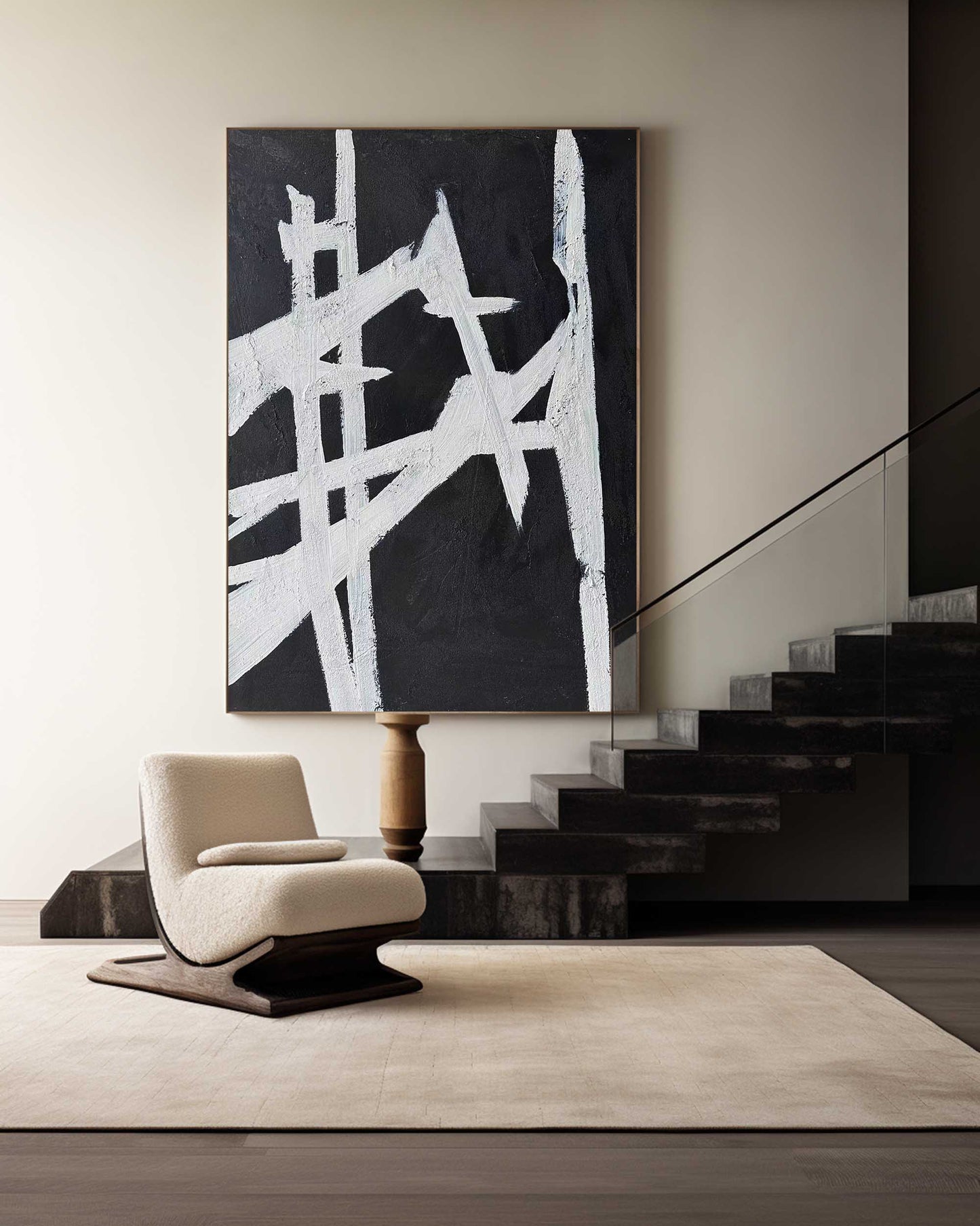 Contemporary Black and White Abstract Oil Painting for Modern Home Décor