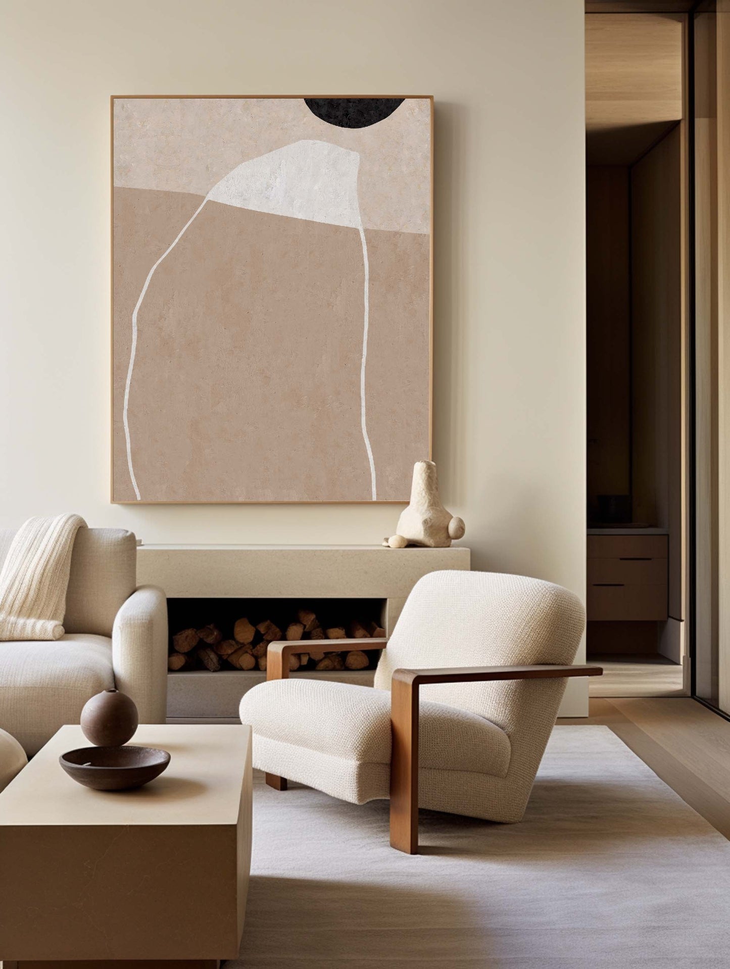 Contemporary Beige Abstract Oil Painting for Modern Home Décor