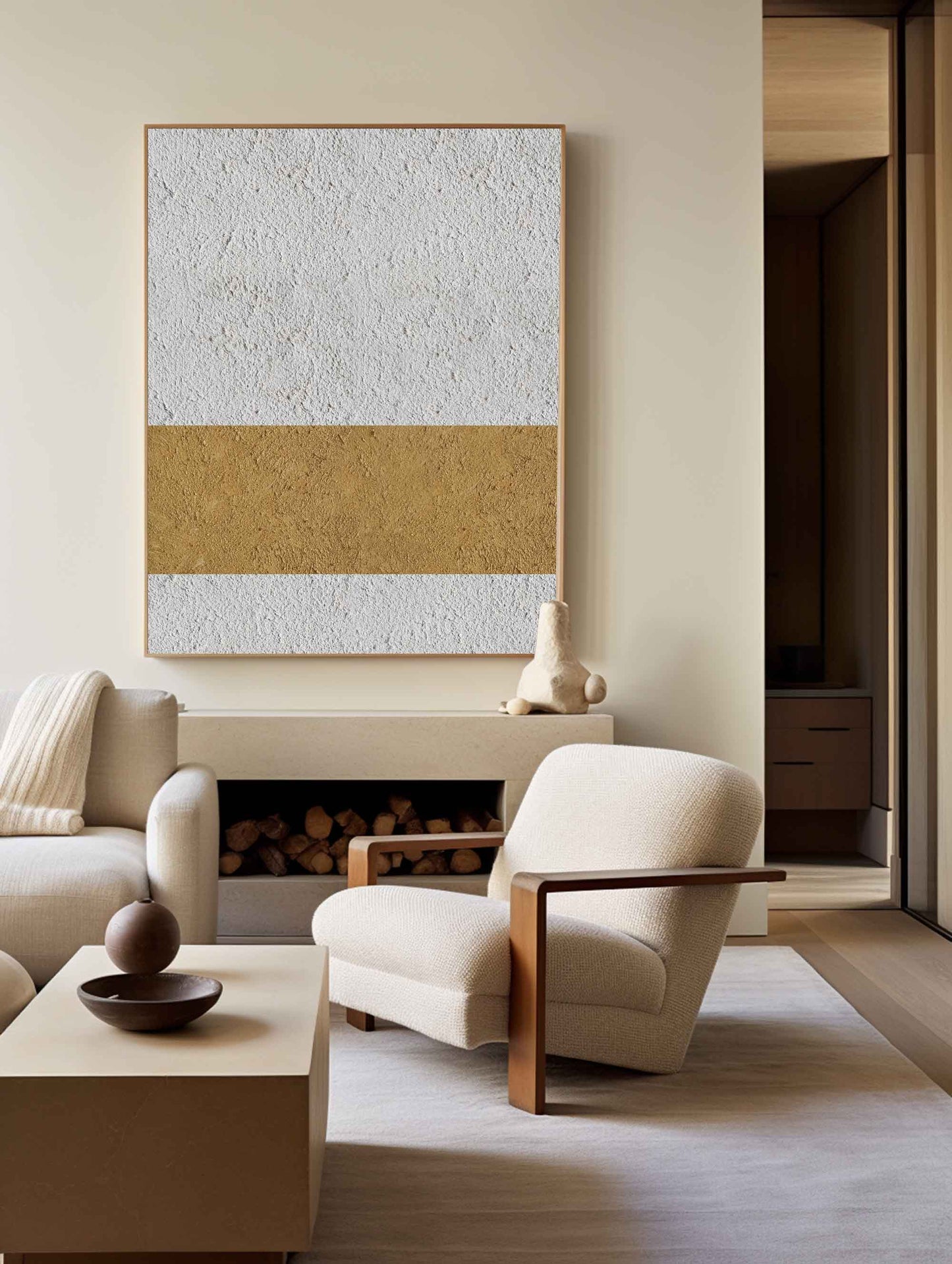 Elegant Modern Minimalist Oil Painting in Neutral Tones for Home Decor