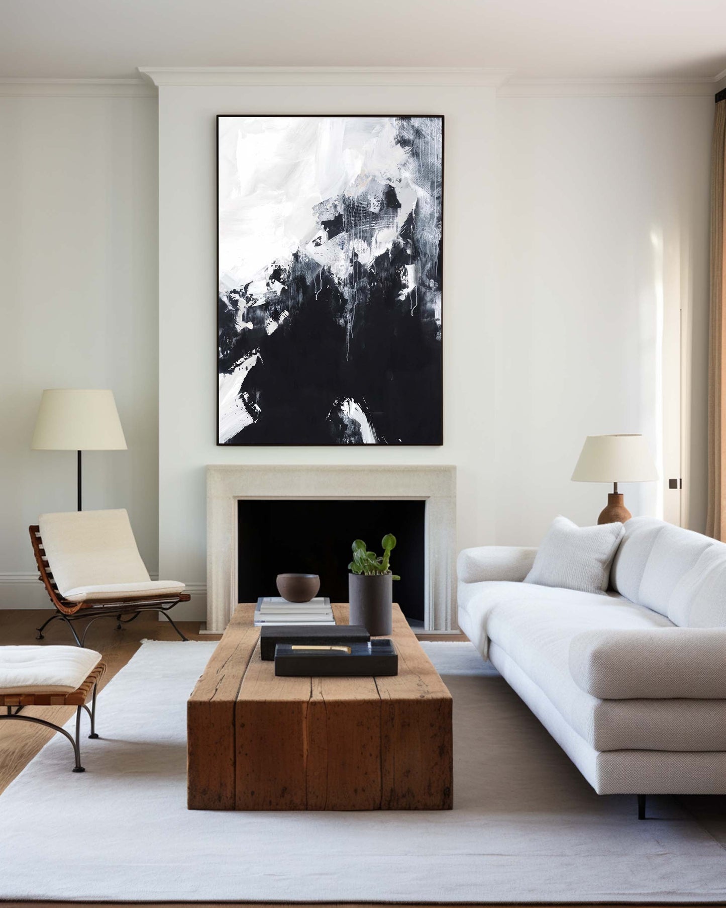 Contemporary Black and White Abstract Oil Painting for Modern Home Decor