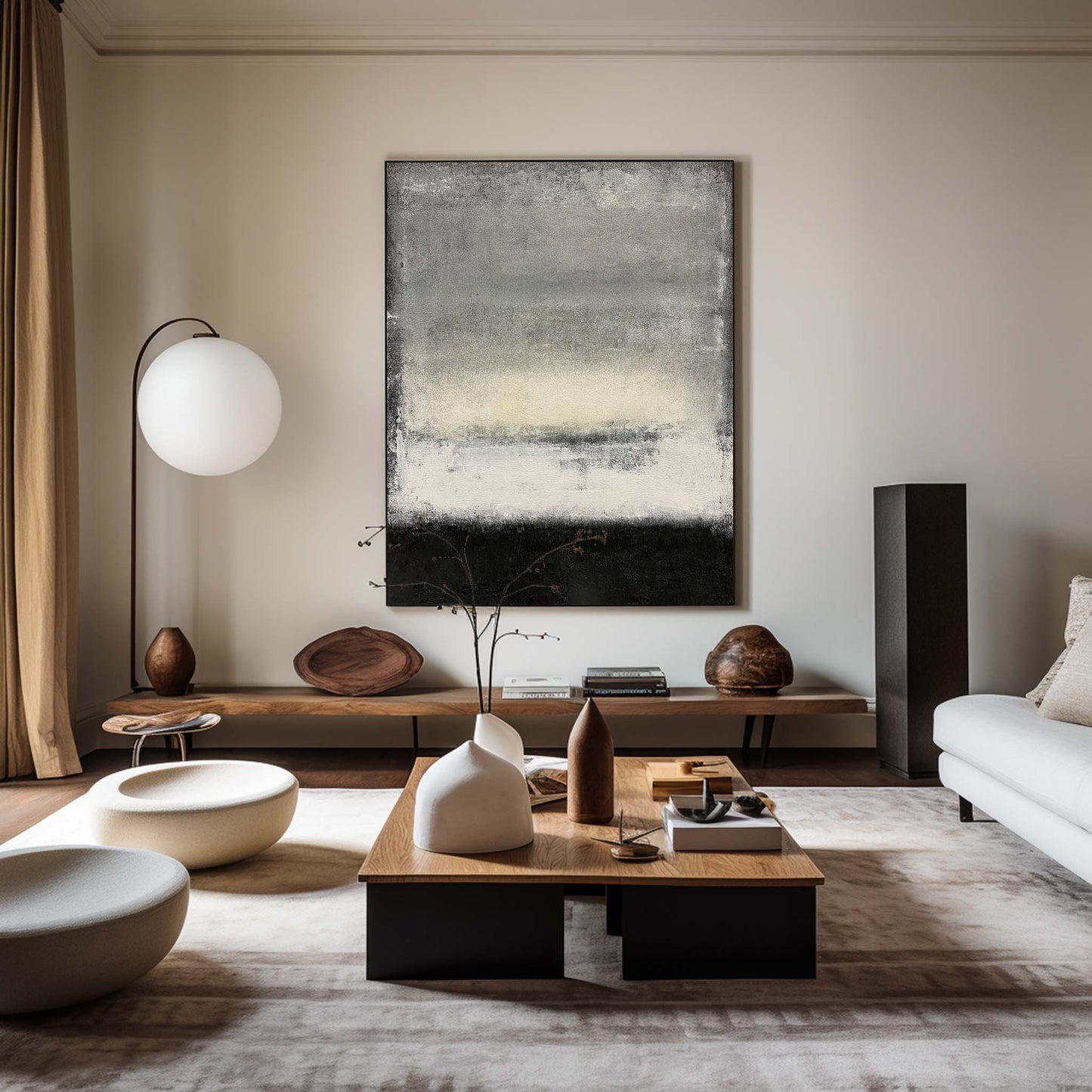 Contemporary Black, White, and Grey Abstract Oil Painting for Modern Decor