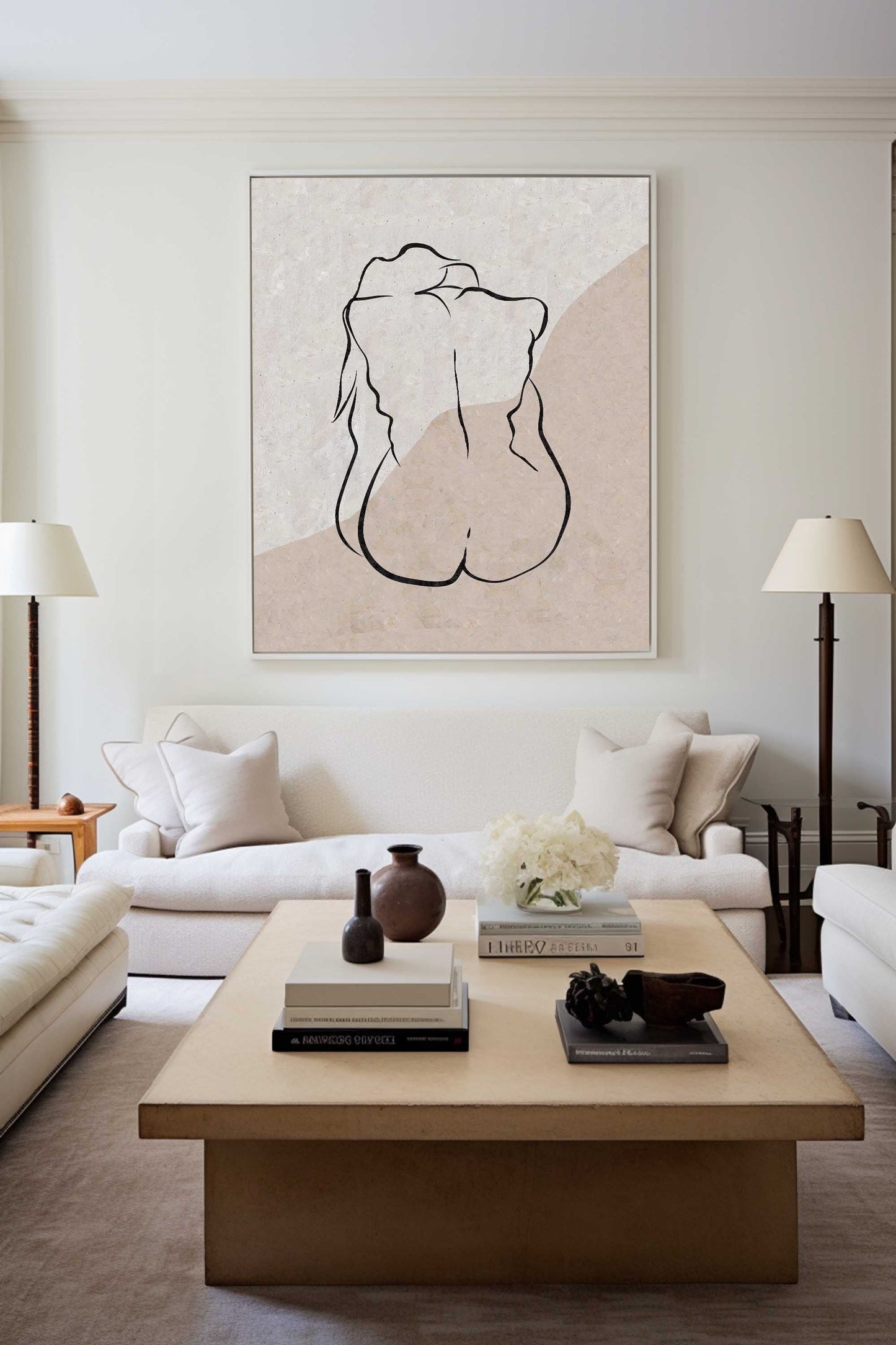 Elegant Beige Minimalist Abstract Oil Painting for Modern Home Décor