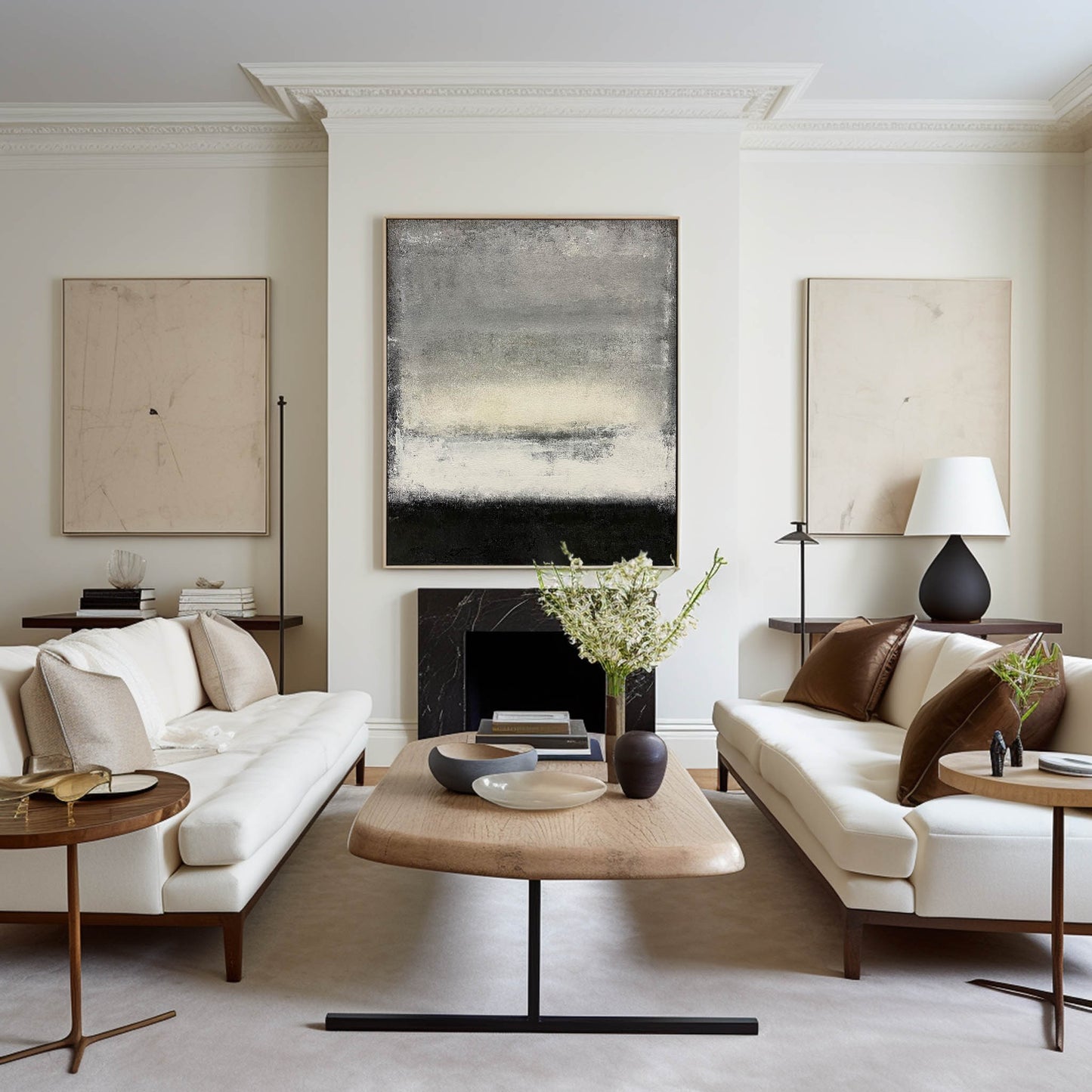 Contemporary Black, White, and Grey Abstract Oil Painting for Modern Decor