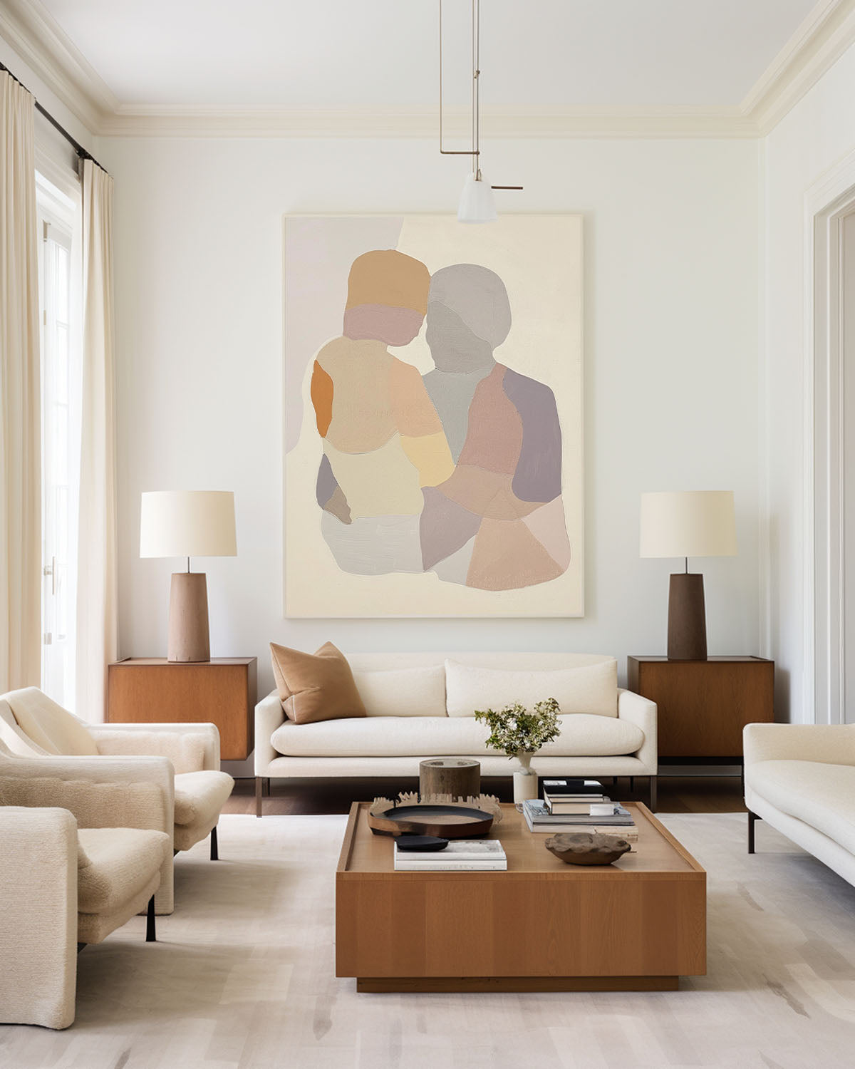 Contemporary Abstract Couple Portrait Oil Painting for Modern Home Decor