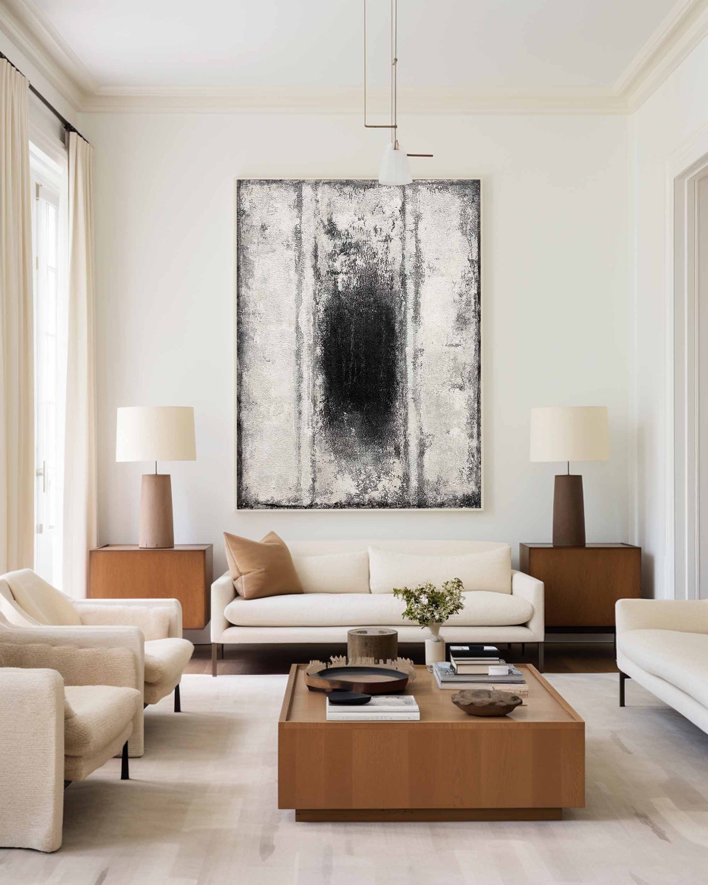 Contemporary Black and White Abstract Oil Painting for Modern Home Decor