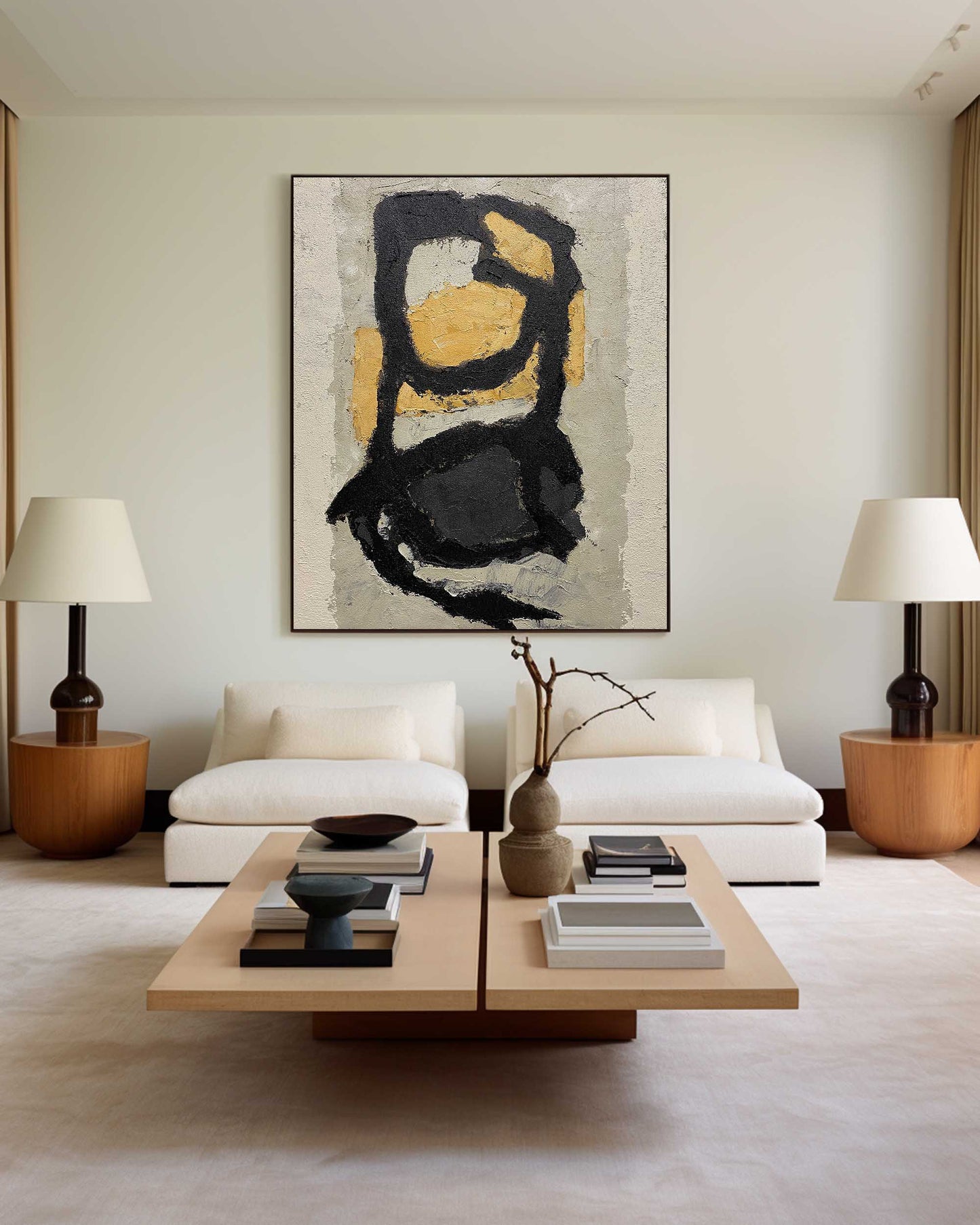 Abstract Black and Gold Oil Painting for Modern Home Decor and Art Collectors