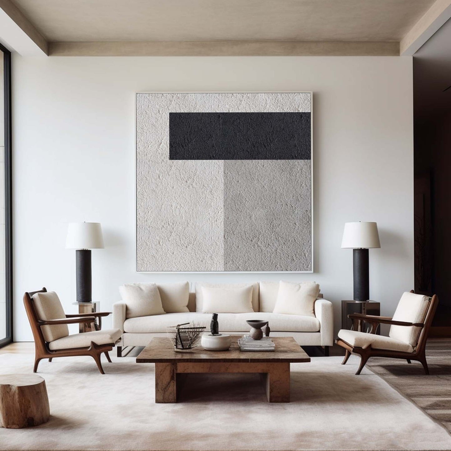 Elegant Black and White Minimalist Oil Painting for Modern Home Decor