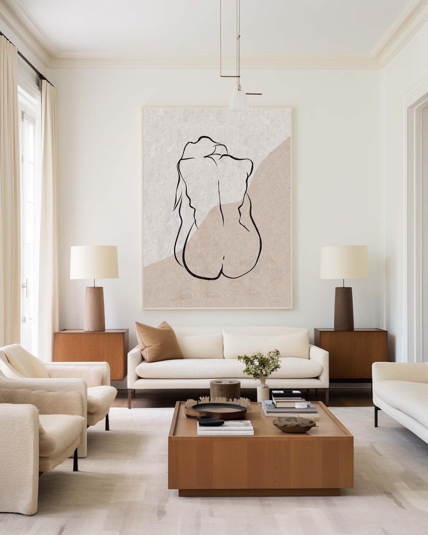 Elegant Beige Minimalist Abstract Oil Painting for Modern Home Décor
