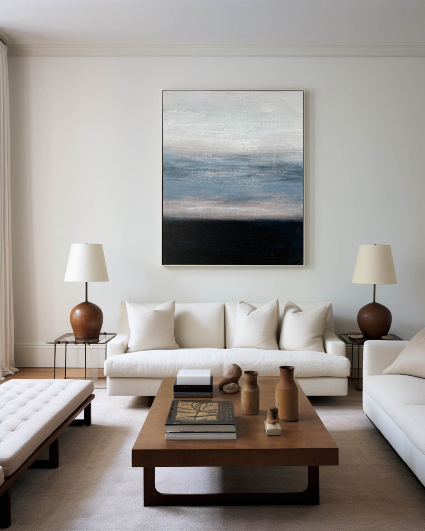 Contemporary Blue Abstract Oil Painting for Modern Home Decor