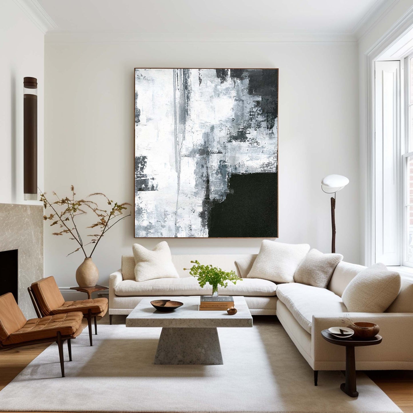 Contemporary Black and White Abstract Oil Painting for Modern Home Decor