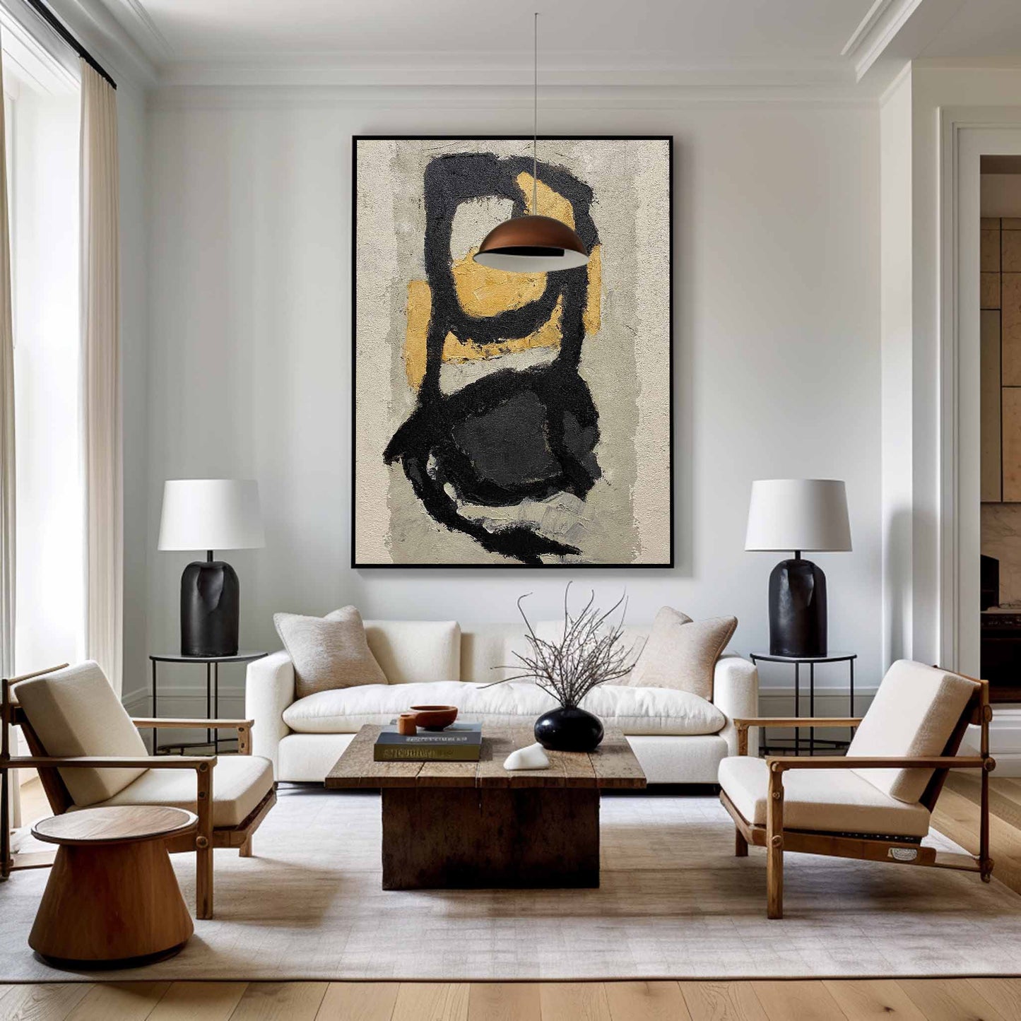Abstract Black and Gold Oil Painting for Modern Home Decor and Art Collectors