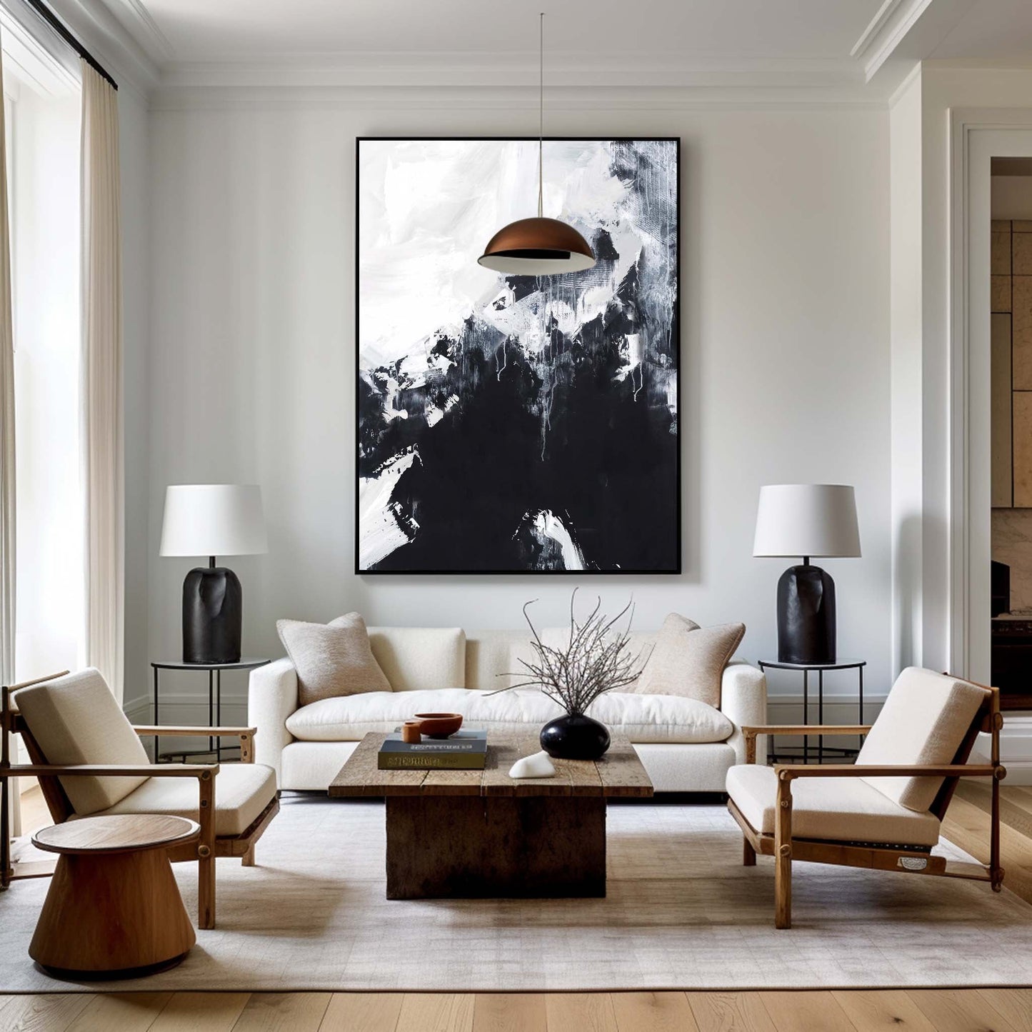 Contemporary Black and White Abstract Oil Painting for Modern Home Decor