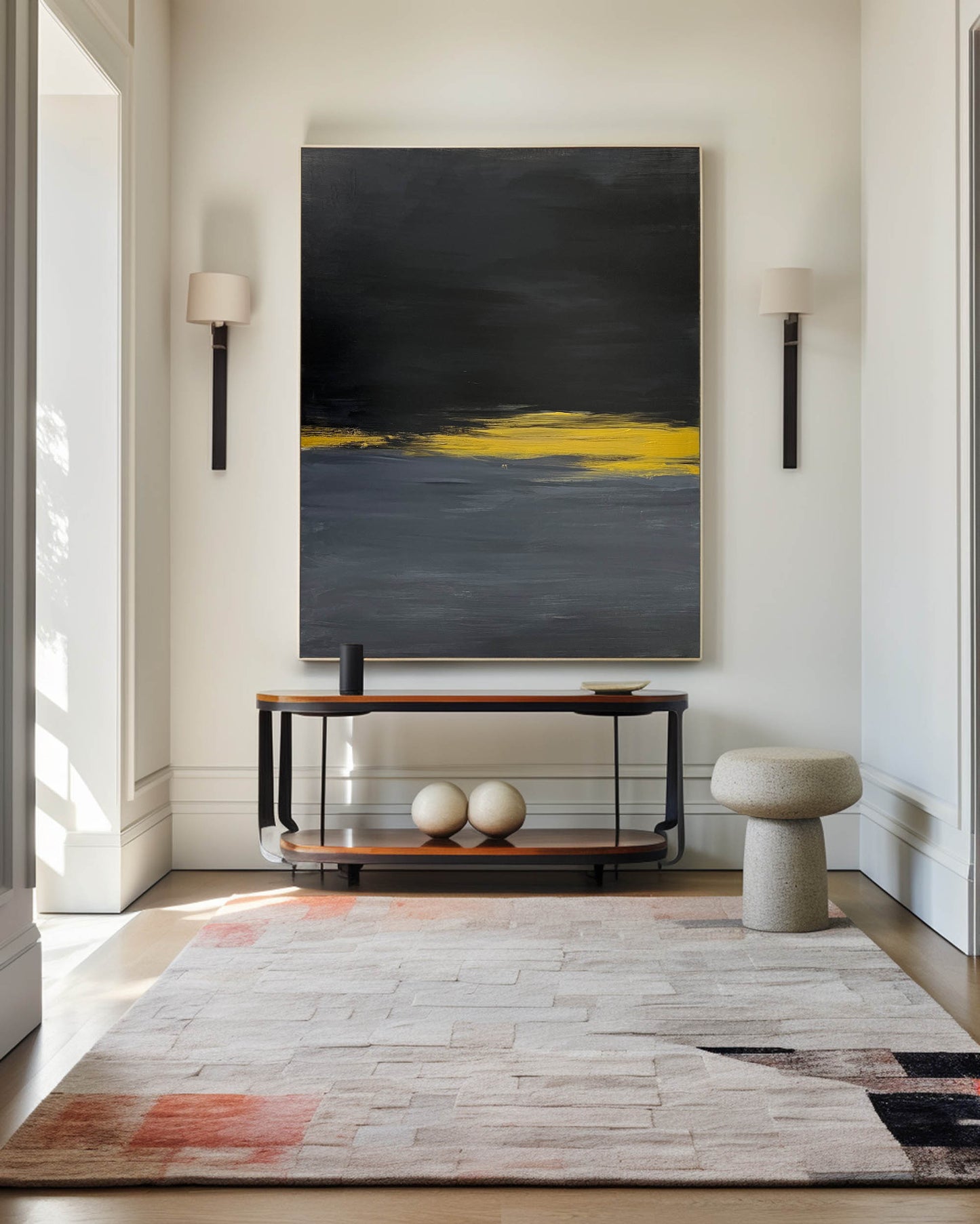 Contemporary Black and Gold Abstract Oil Painting for Modern Home Décor