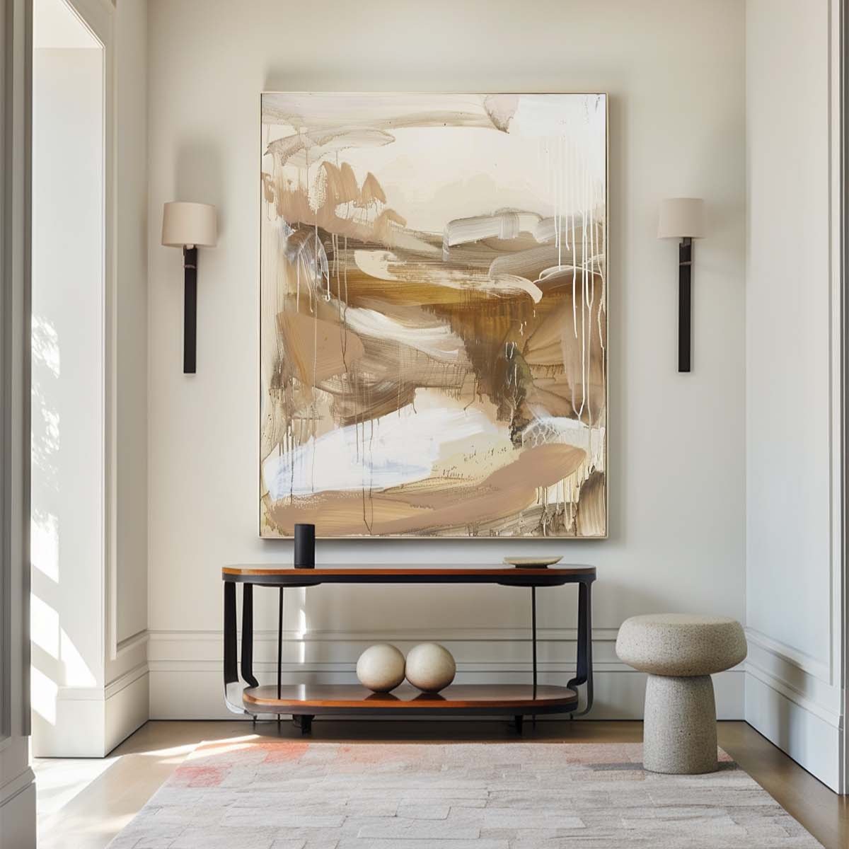Contemporary Earth Tones Abstract Oil Painting for Modern Home Decor