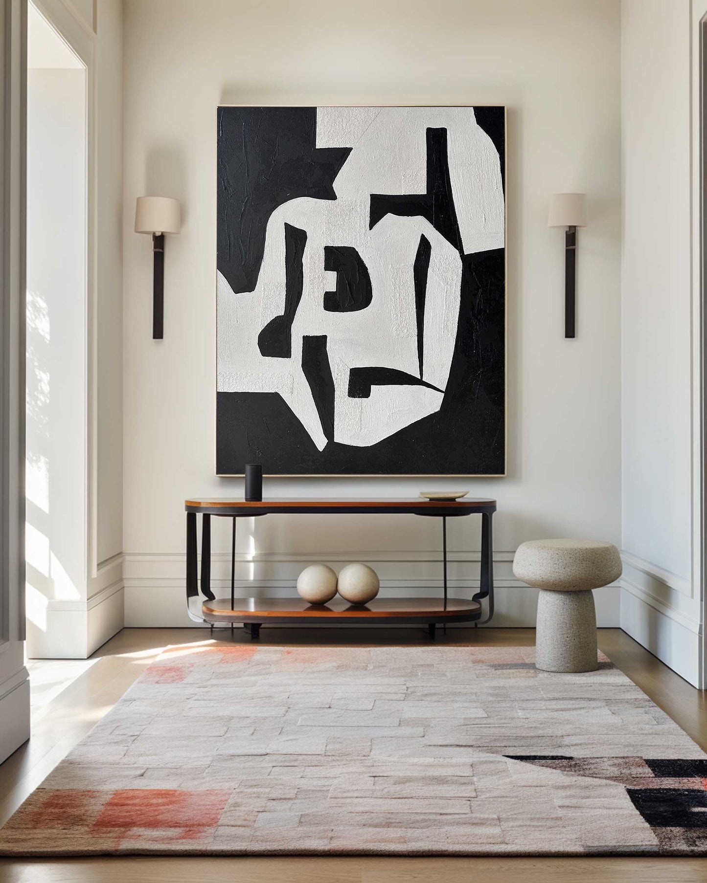 Contemporary Black and White Abstract Oil Painting for Modern Home Decor