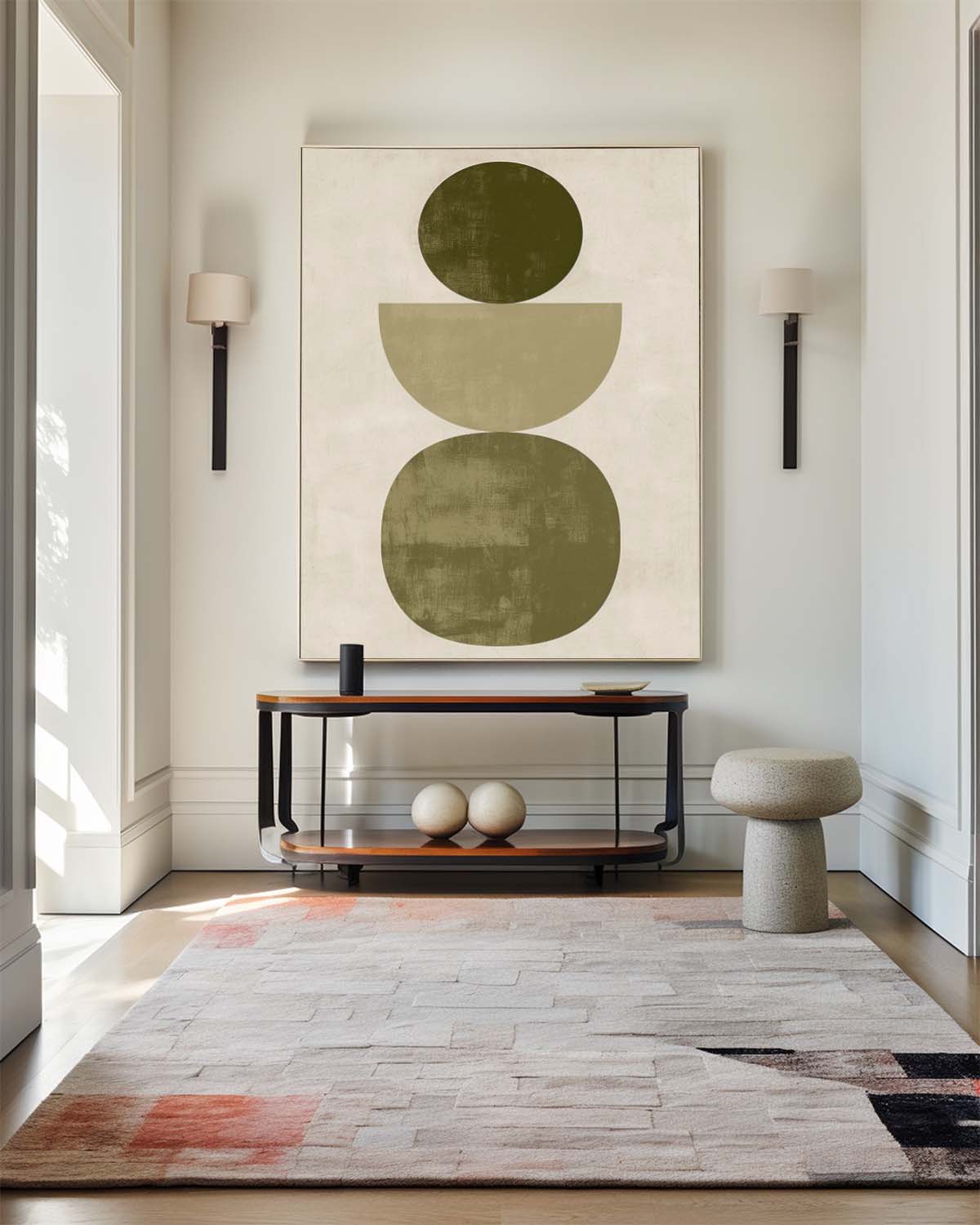 Contemporary Geometric Oil Painting in Earthy Tones for Modern Home Decor