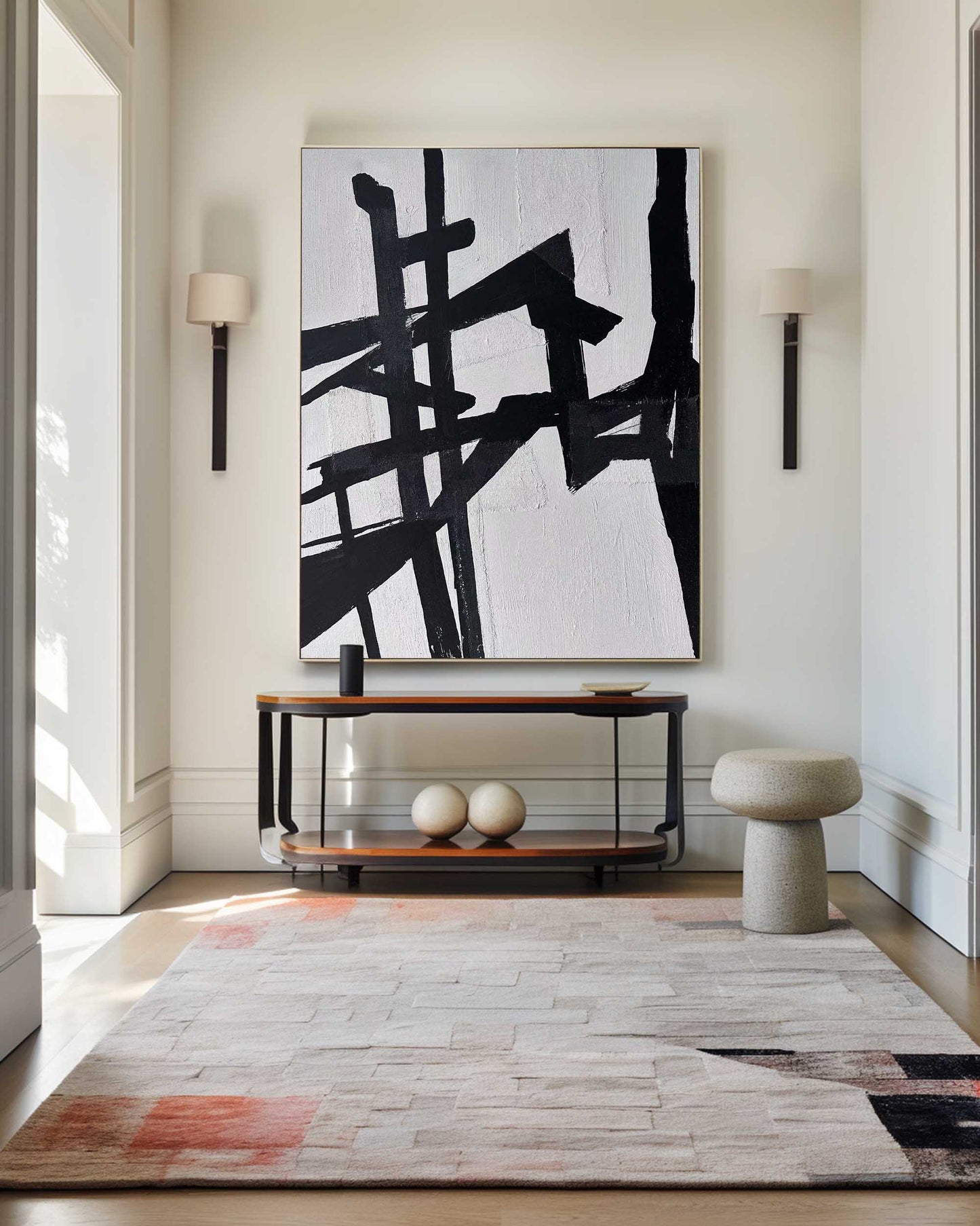 Contemporary Black and White Abstract Oil Painting for Modern Home Decor