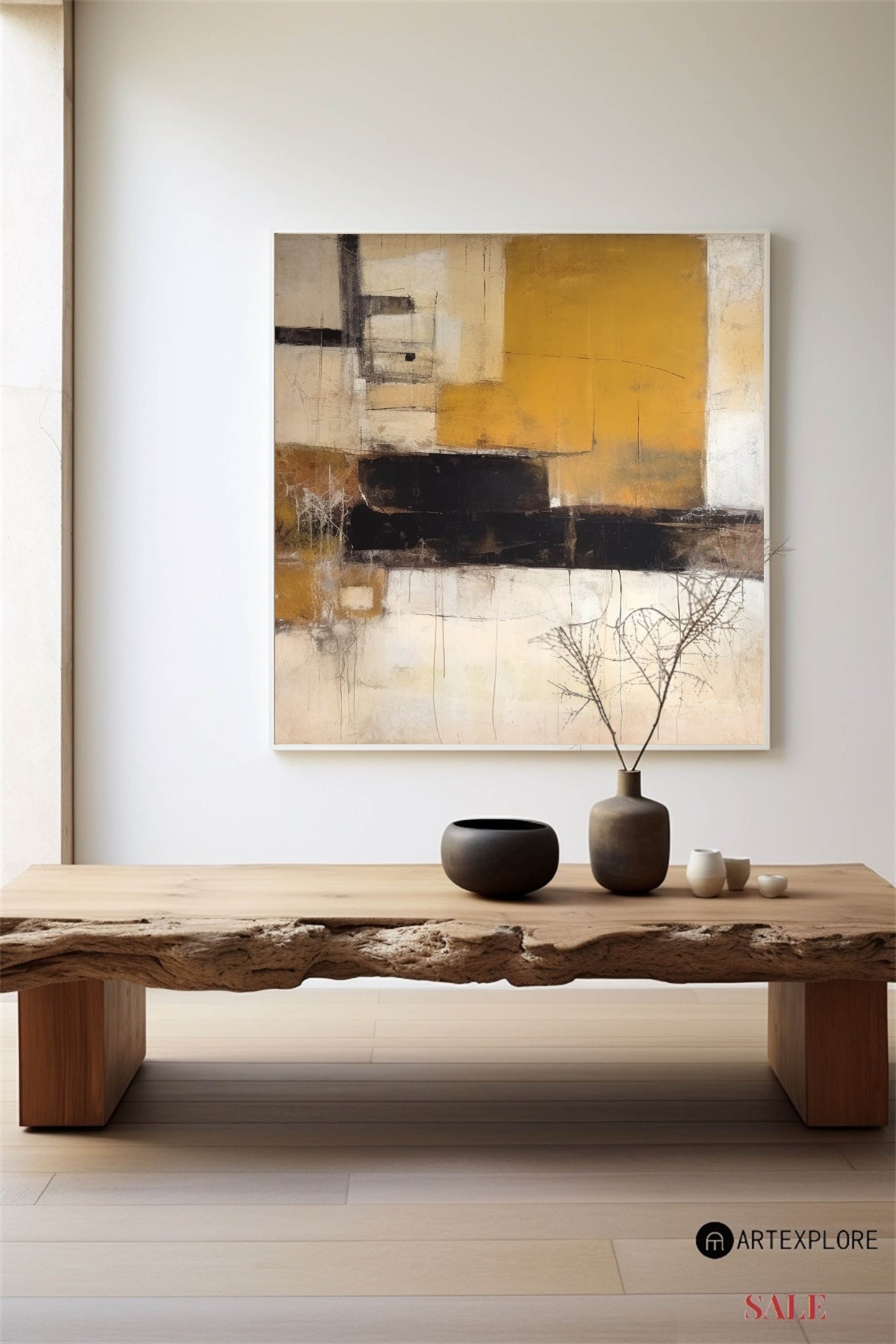 Chic Yellow and Black Modern Abstract Oil Painting for Contemporary Home Decor
