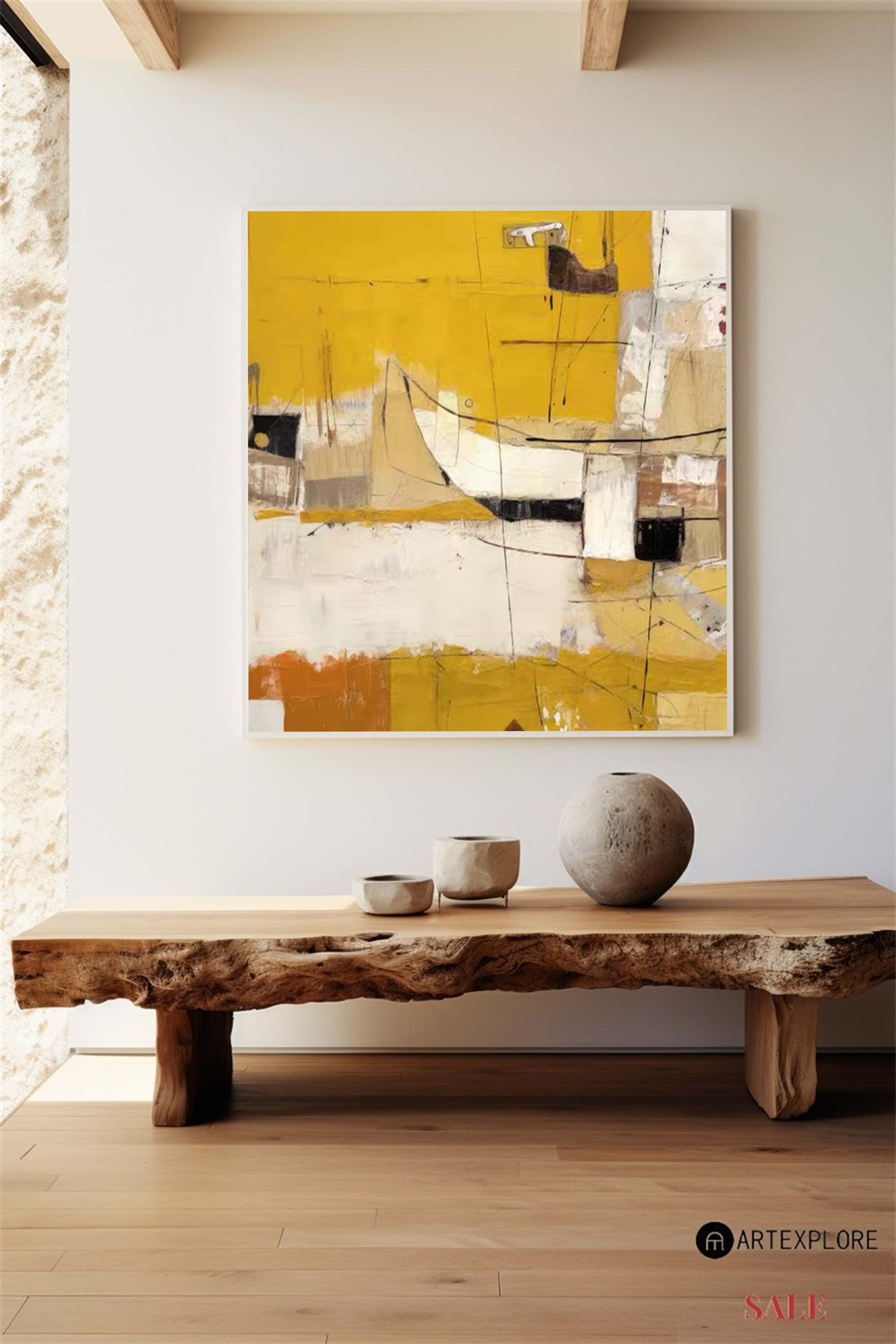 Vibrant Yellow Modern Abstract Oil Painting for Contemporary Home Decor